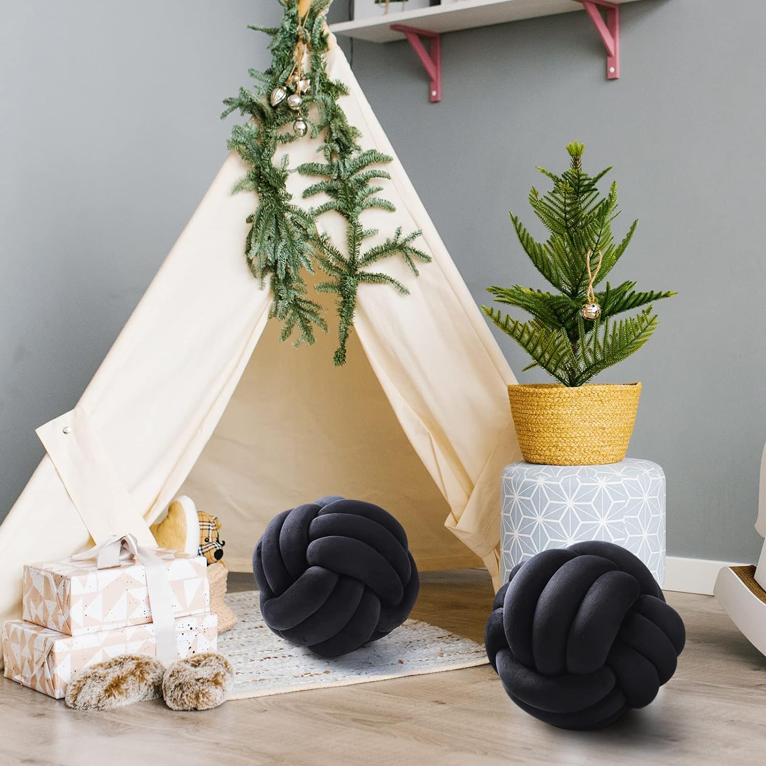 Namalu 2 almohadas con nudo, redondas, de felpa, estéticas, suaves, para aliviar el estrés, lindas almohadas decorativas anudadas para la decoración