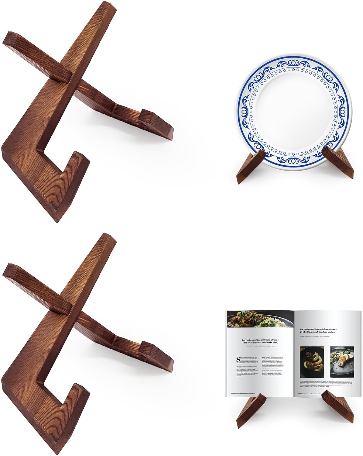 Soporte de libro de cocina para encimera de cocina, soporte de madera para libro de recetas para decoración de mostrador, juego de 2, soporte de