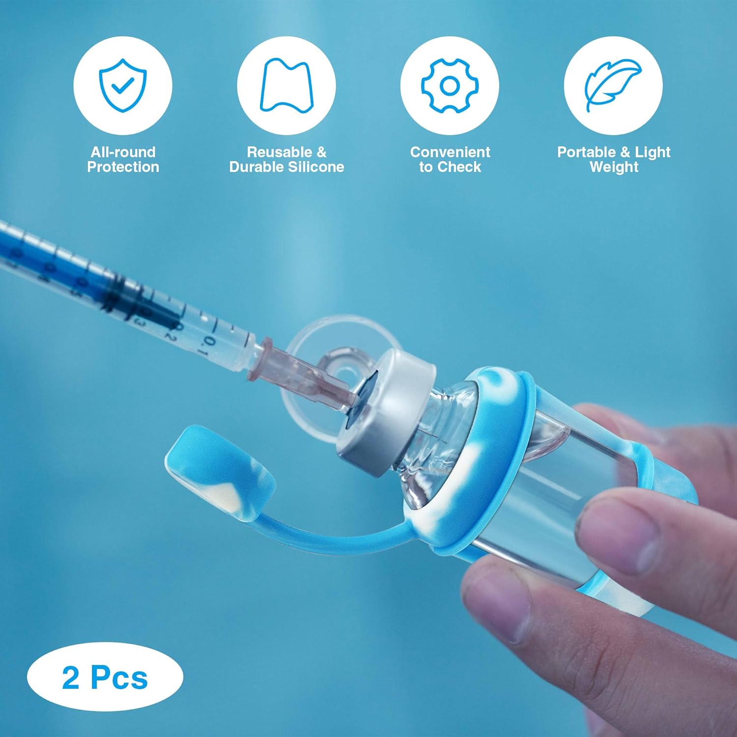 Protector de viales de insulina, funda protectora de silicona para botellas de insulina de 0.3 fl oz (azul)