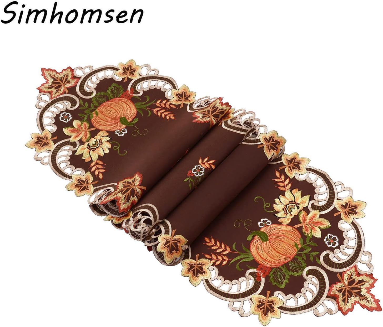 Simhomsen Caminos de mesa bordados marrones de cosecha de Acción de Gracias para decoraciones de otoño u otoño (14 x 69 pulgadas)