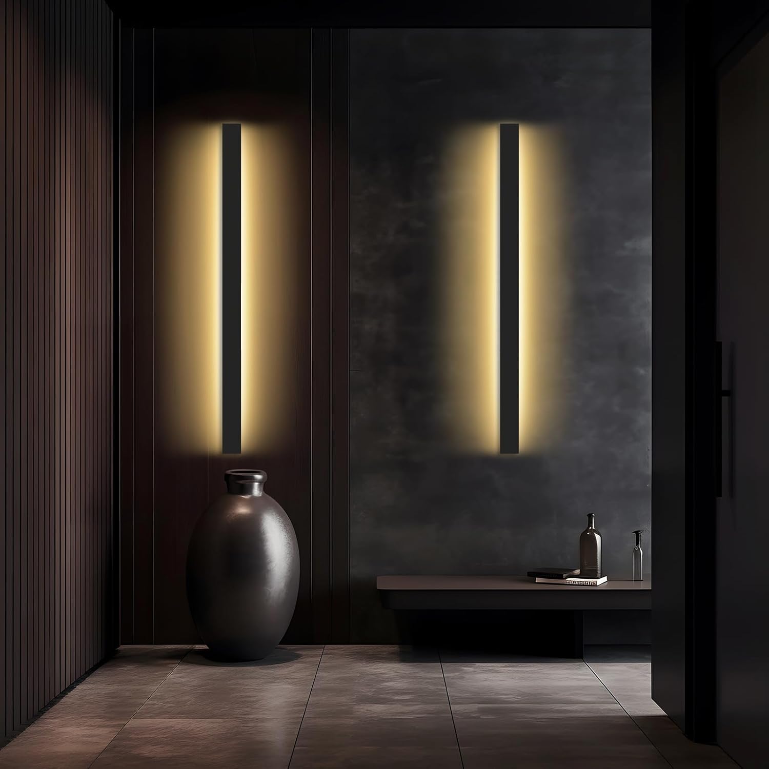 Lámpara LED moderna de pared para exteriores, aplique de pared LED impermeable, lámpara de pared rectangular negra, elegante aluminio de aviación
