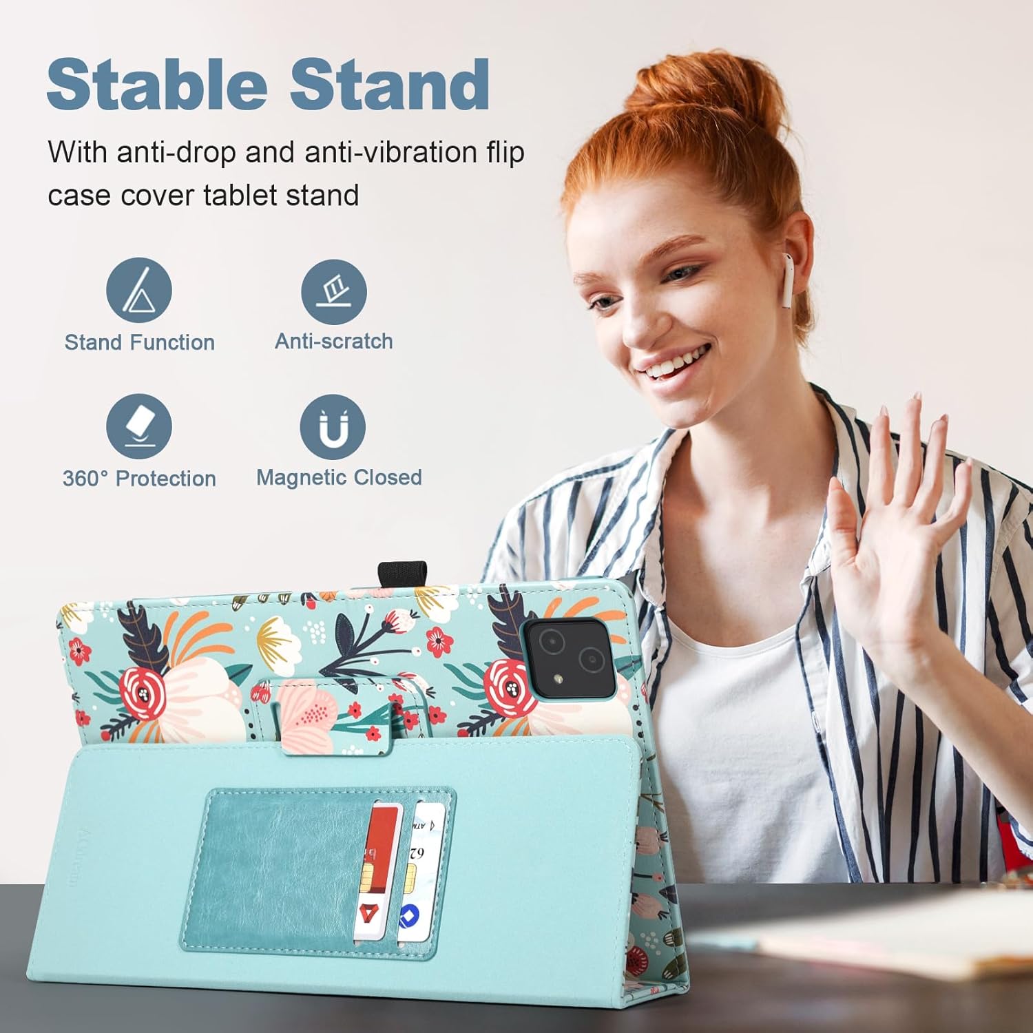 ACdream Funda para T-Mobile Revvl Tab 5G 2023, funda protectora delgada de cuero con función de encendido automático, correa de mano y ranuras para