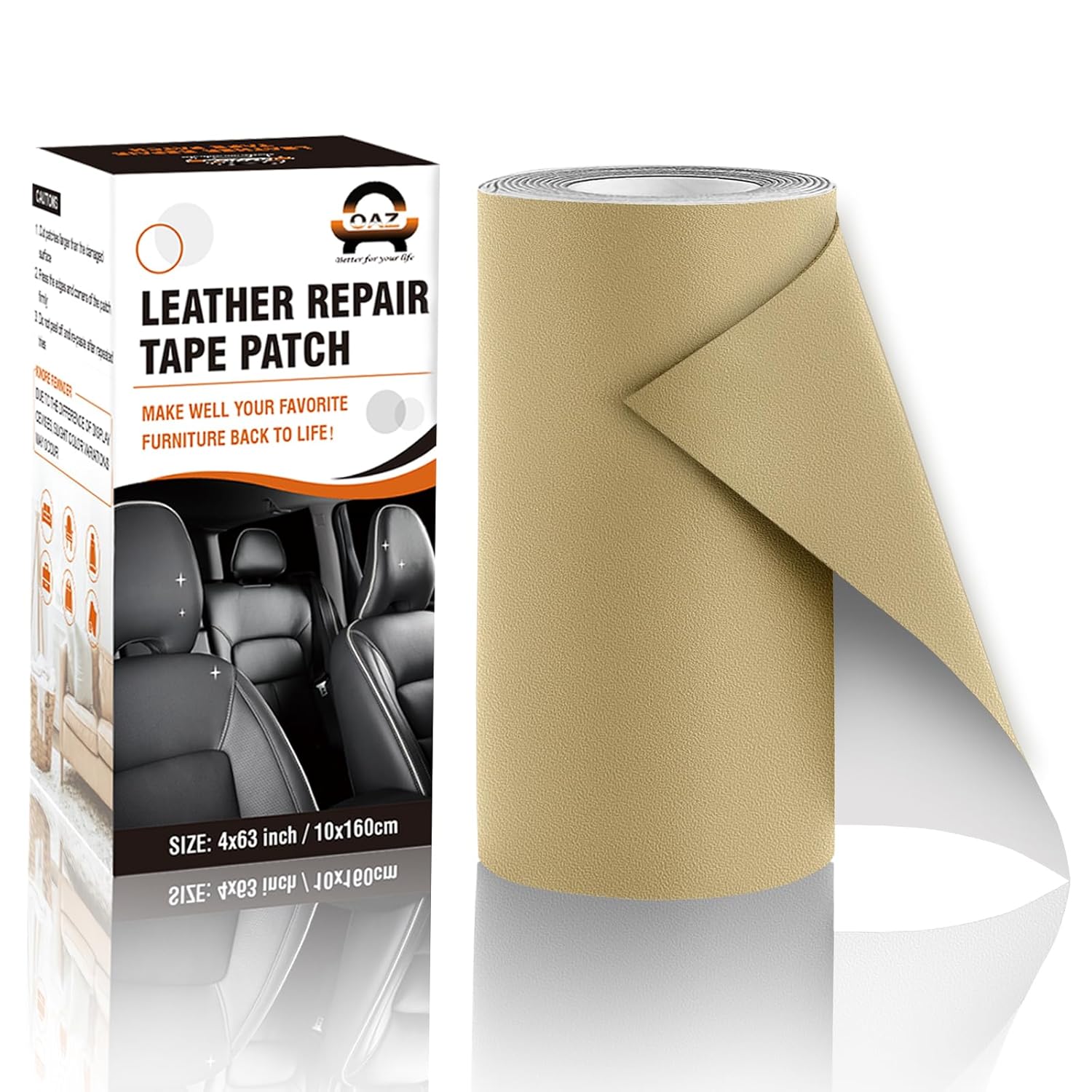 OAZ Cinta de reparación de cuero autoadhesiva, parche de reparación de cuero de 4 x 63 pulgadas para muebles, kit de reparación de cuero para