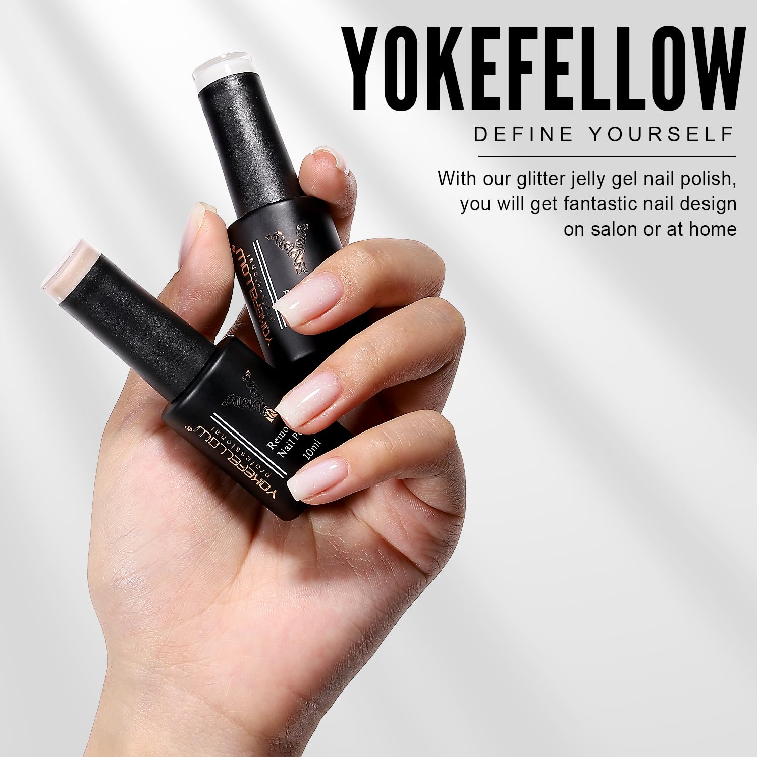 YOKE FELLOW Esmalte de uñas de gel con purpurina, 0.3 onzas líquidas, esmalte de uñas de gel transparente color blanco lechoso con purpurina láser