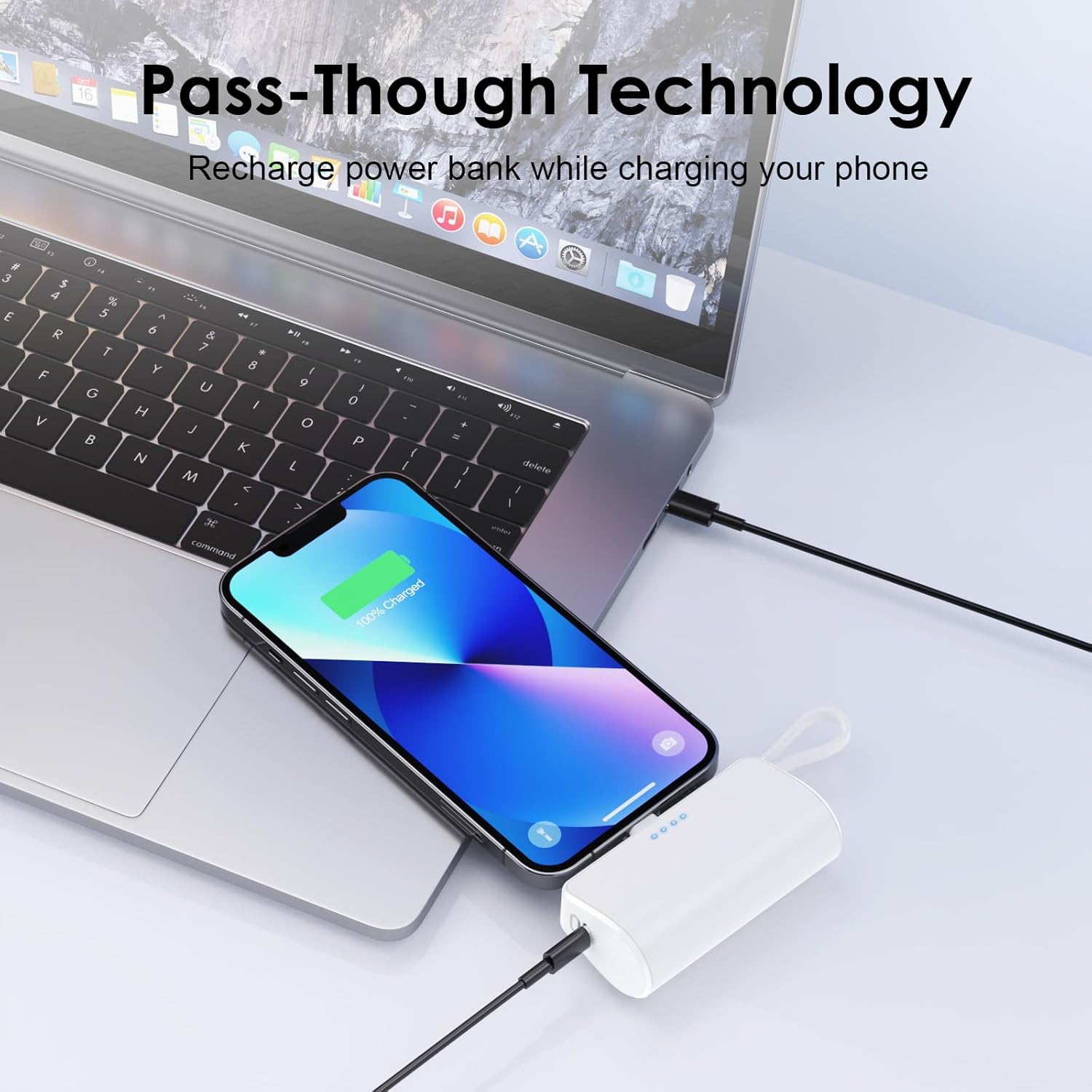 Paquete de 2 Cargador portátil pequeño de 5200 mAh para iPhone, cargador de batería PD 3.0A con cable integrado, mini batería USB C compatible con