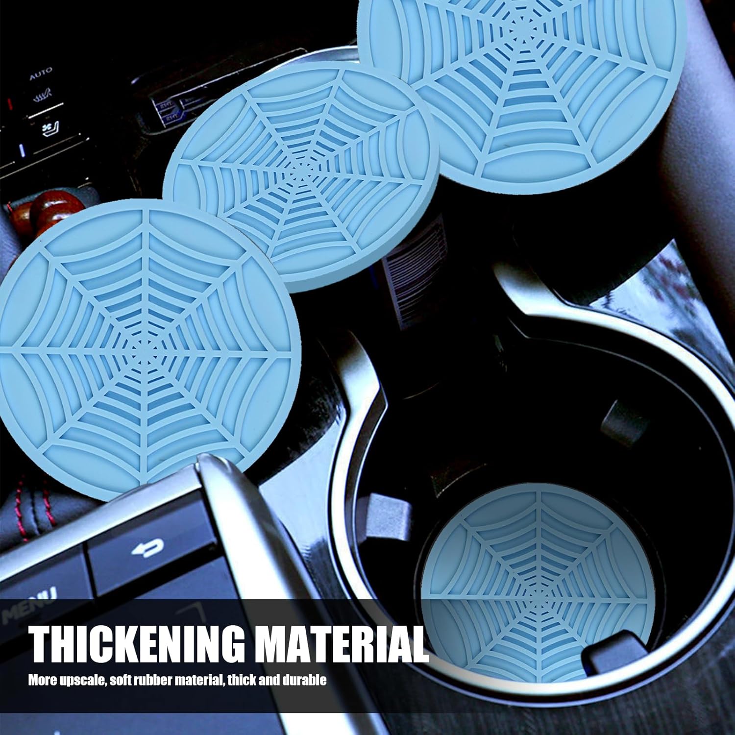 ZKFAR 4 PCS 2.75″ Car Cup Holder Coaster, PVC Waterproof Spider Web Car Coasters, Thickened Eco-Friendly Automotive Drinks Coaster, Universal for