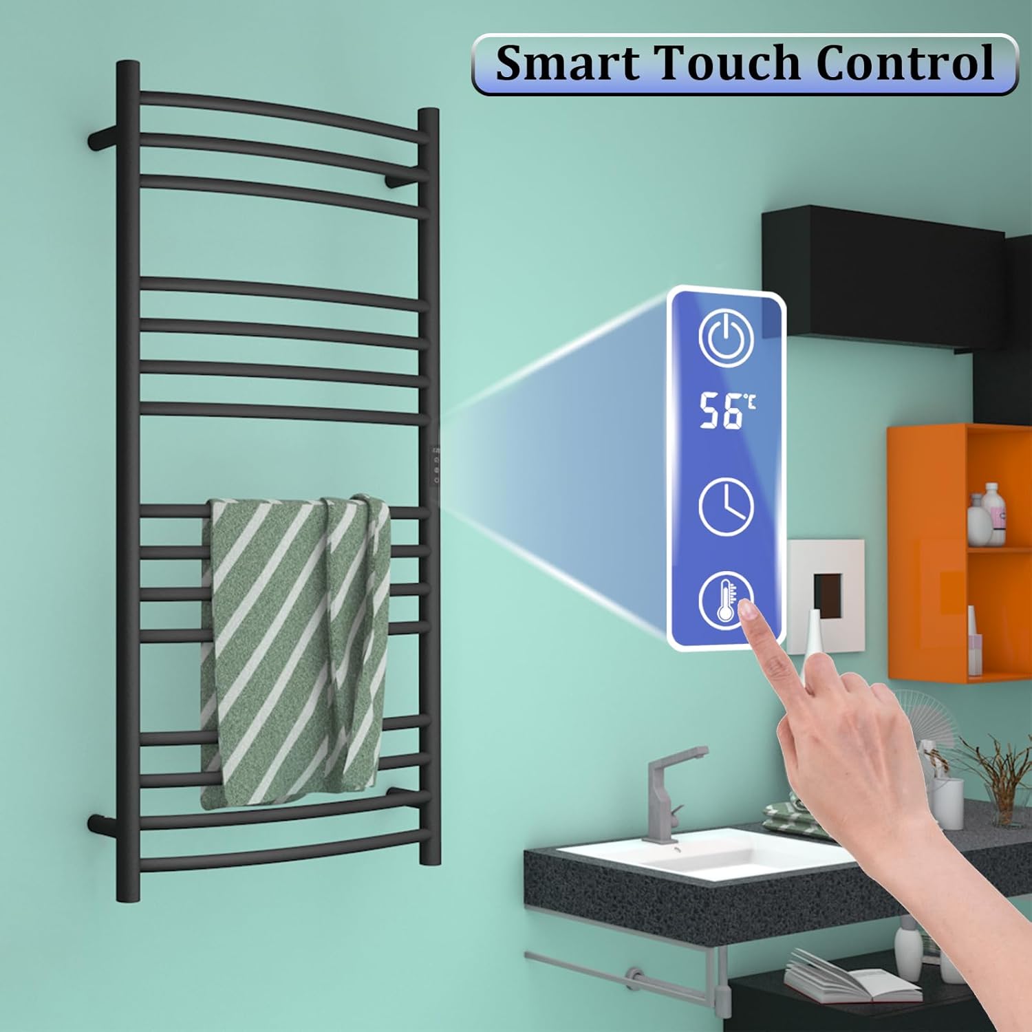 ESOP Calentador de toallas inteligente WiFi con temporizador, 185 W, 15 barras curvas, toallero calentado, calentador de toallas calentado