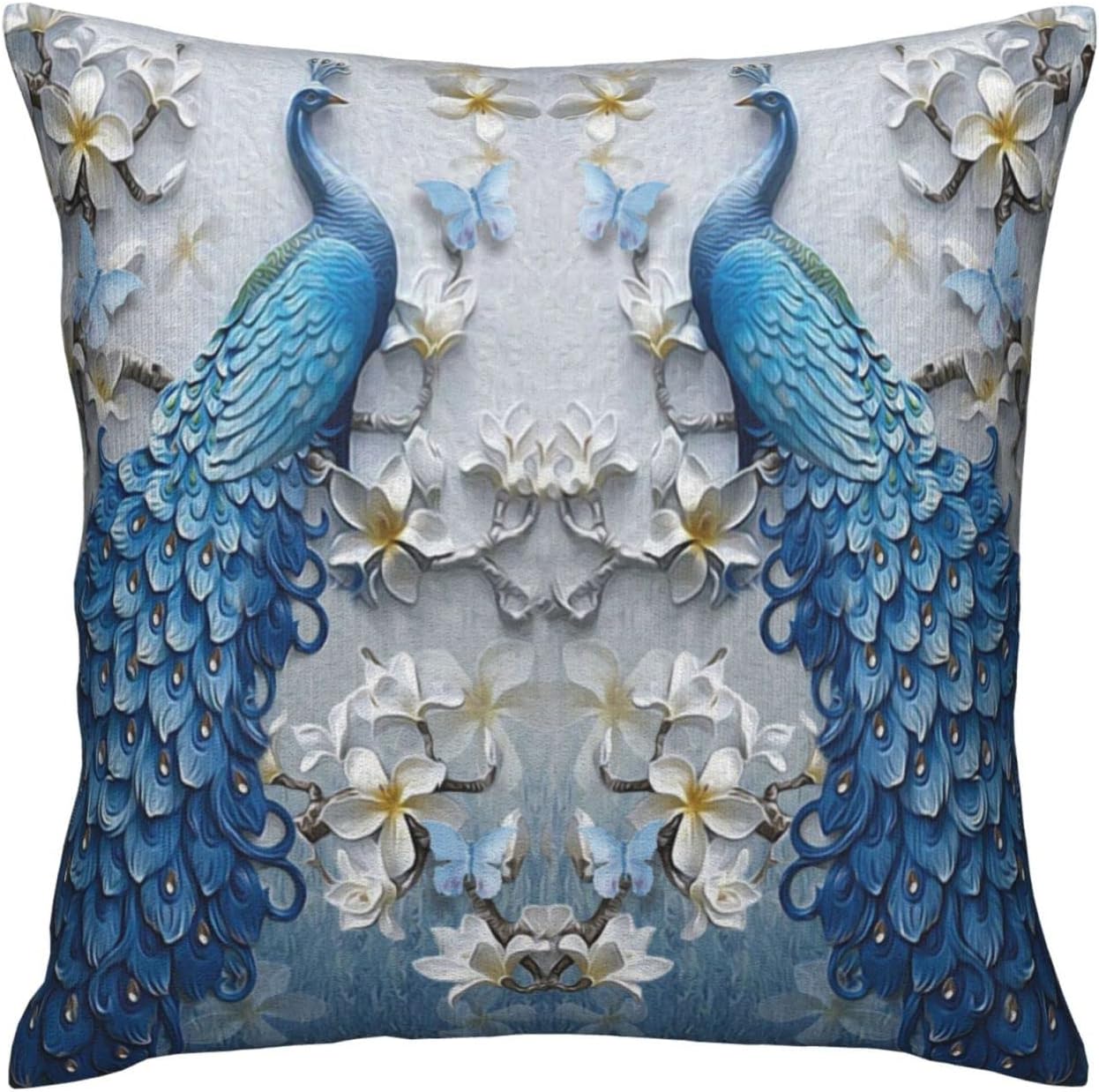 Fundas de almohada cuadradas, hermosas y elegantes fundas de almohada decorativas para el hogar, dormitorio, sofá, flores, mariposas, diseño de arte