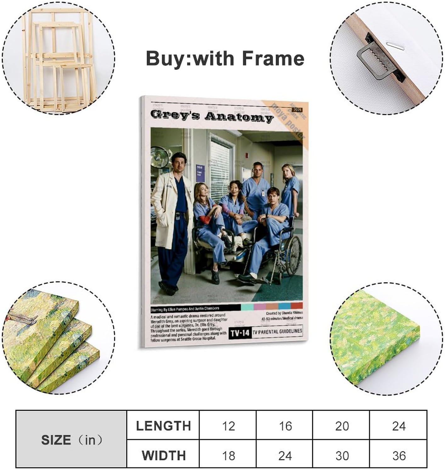 Pósteres estéticos de la serie de televisión de Anatomía de Grey’s Anatomy, pintura decorativa, lienzo, pósteres de pared e impresión artística