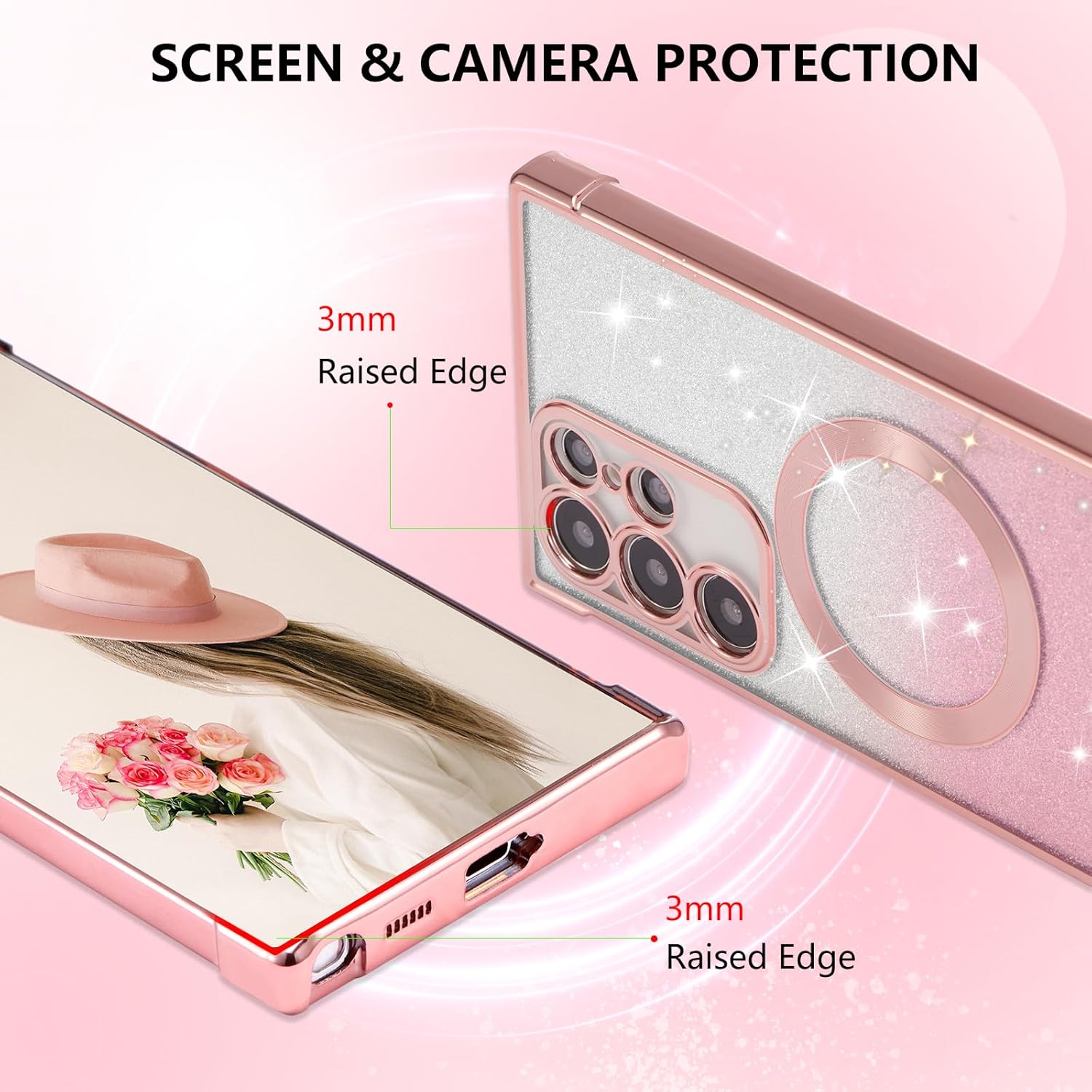 ZTOFERA Funda magnética para Samsung Galaxy S22 Ultra 5G con purpurina degradada, compatible con MagSafe, funda protectora de poliuretano