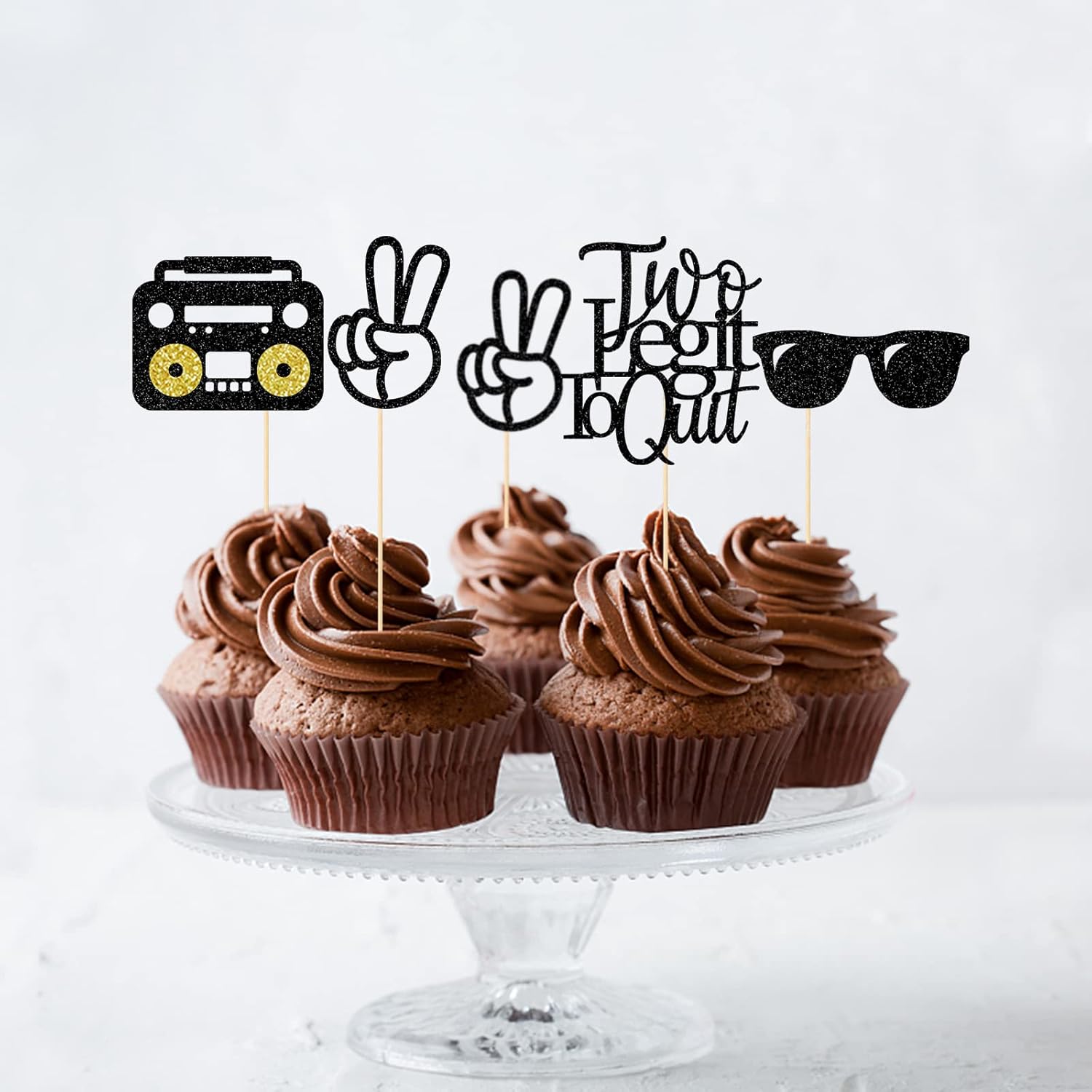 Dos decoraciones para cupcakes legit To Quit, decoración de fiesta de hip hop de los años 90, purpurina de doble cara, 12 piezas