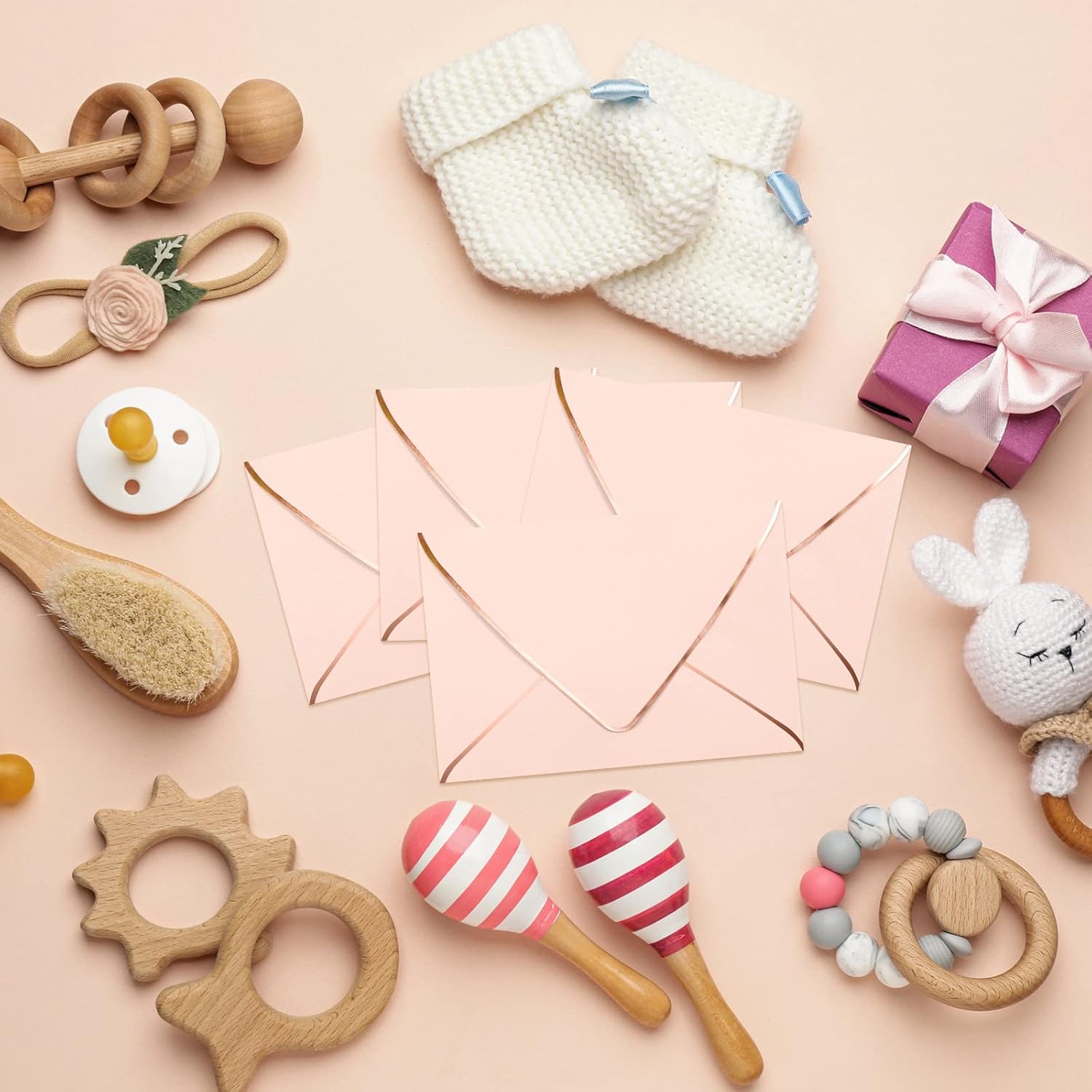 Mimorou 100 sobres de 5 x 7 pulgadas para invitaciones, sobres autoadhesivos A7 con borde de solapa, sobres de tarjetas decorativos para bodas, baby