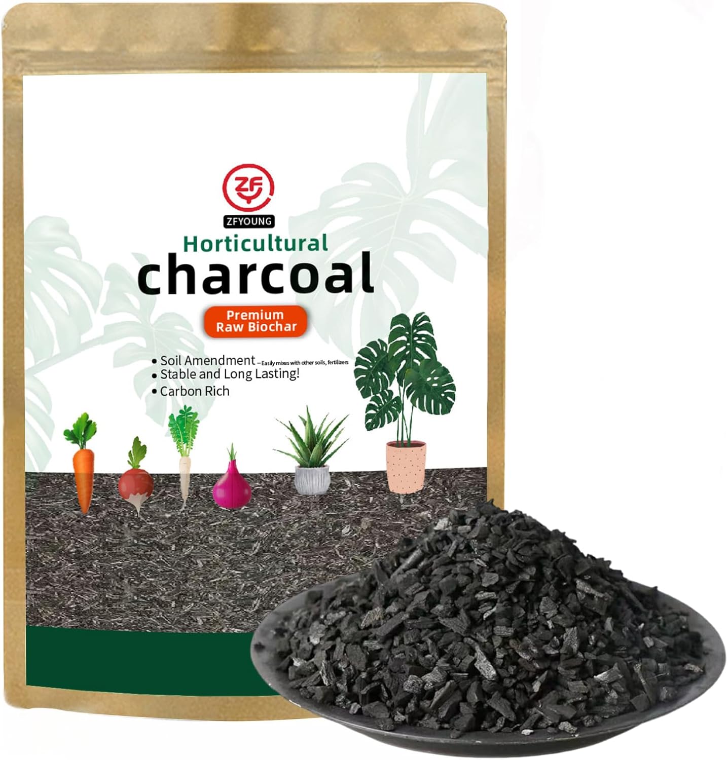 Carbón activado orgánico para jardín, carbón hortícola orgánico y carbón de invernadero hecho de subproductos, carbón de madera pura para cultivo y