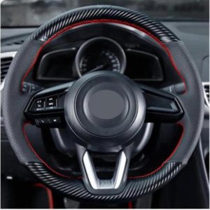 Fundas de volante de automóvil de fibra de carbono negras cosidas a mano, aptas para Mazda CX-3 CX3 CX-5 CX5 2017 2018 Accesorios de coche Fundas de volante de automóvil de fibra de carbono negras cosidas a mano, aptas para Mazda CX-3 CX3 CX-5 CX5 2017 2018 Accesorios de coche