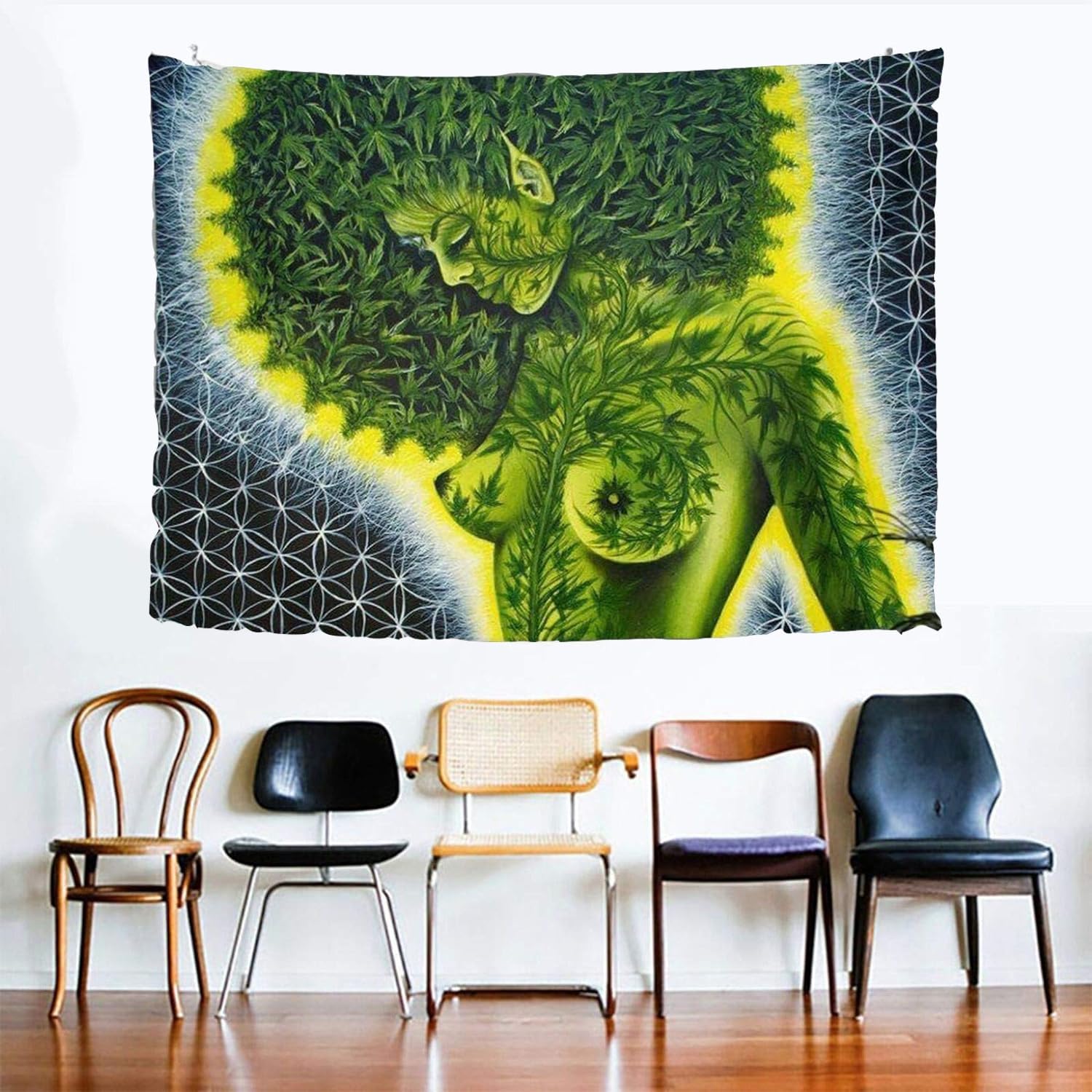 Brccee AC Tapiz de pared de belleza, hojas de marihuana verde, hippie, afroamericanas, para colgar en la pared, decoración del hogar, 60 x 80