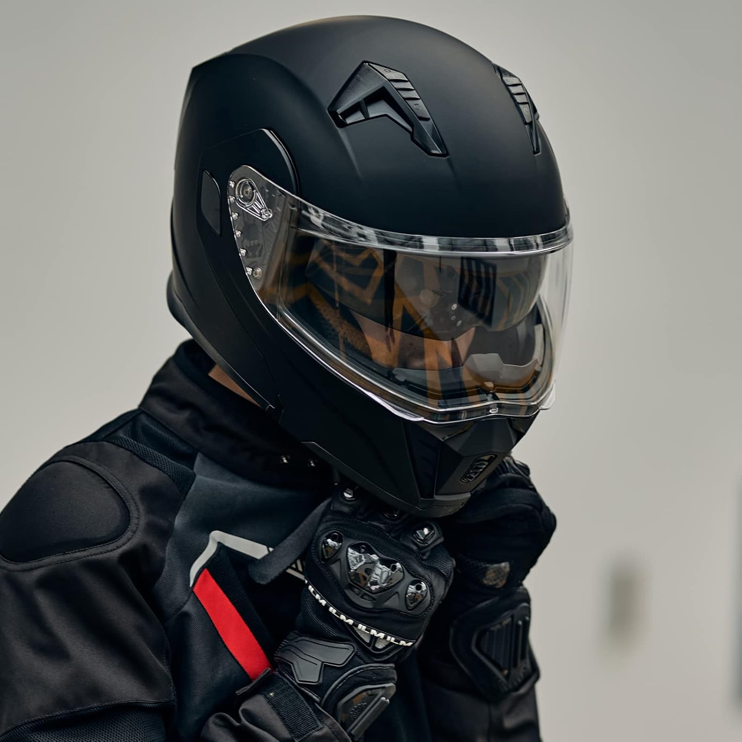 ILM Casco modular de cara completa para motocicleta, para adultos, doble visera, luz trasera LED, opcional DOT