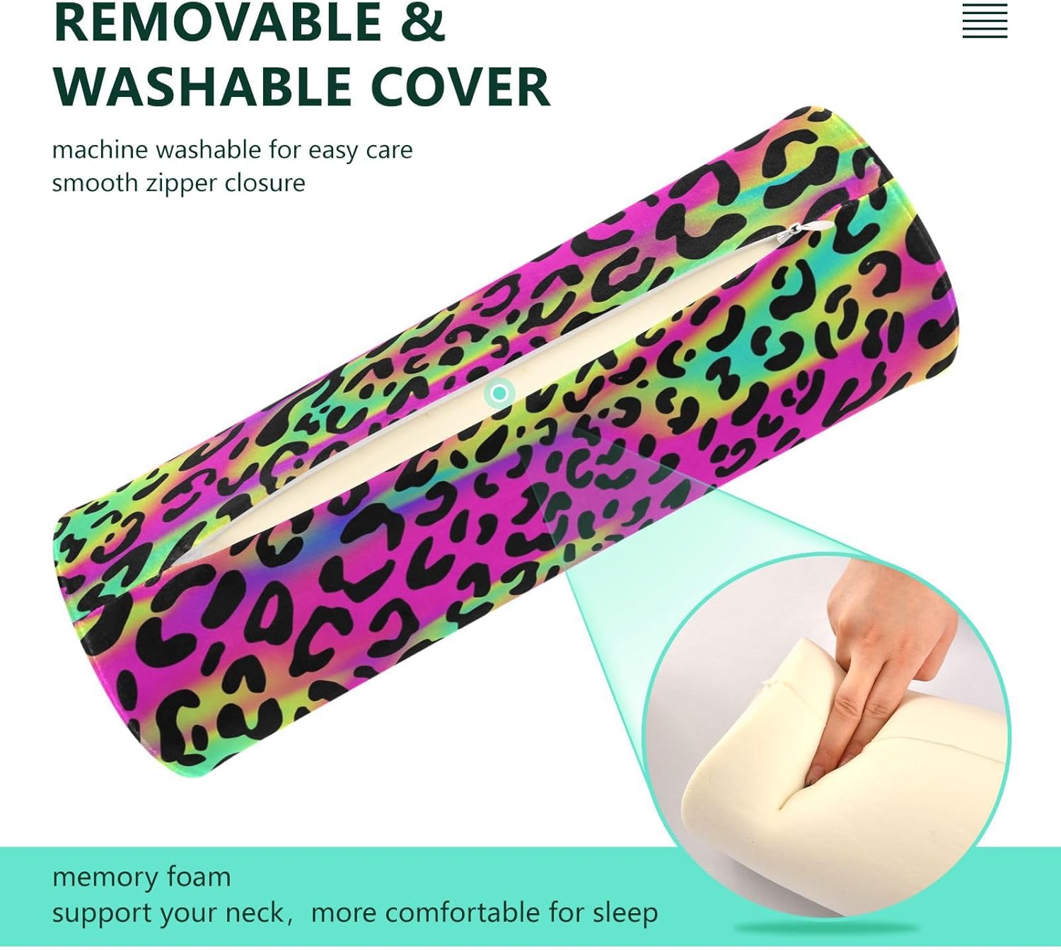 KLL Fluorescent Leopard Long Bolster Pillow Memory Foam Neck Roll Pillow for Sleeping Round Pillow for Neck Cylinder Shaped Pillows Support Pillow