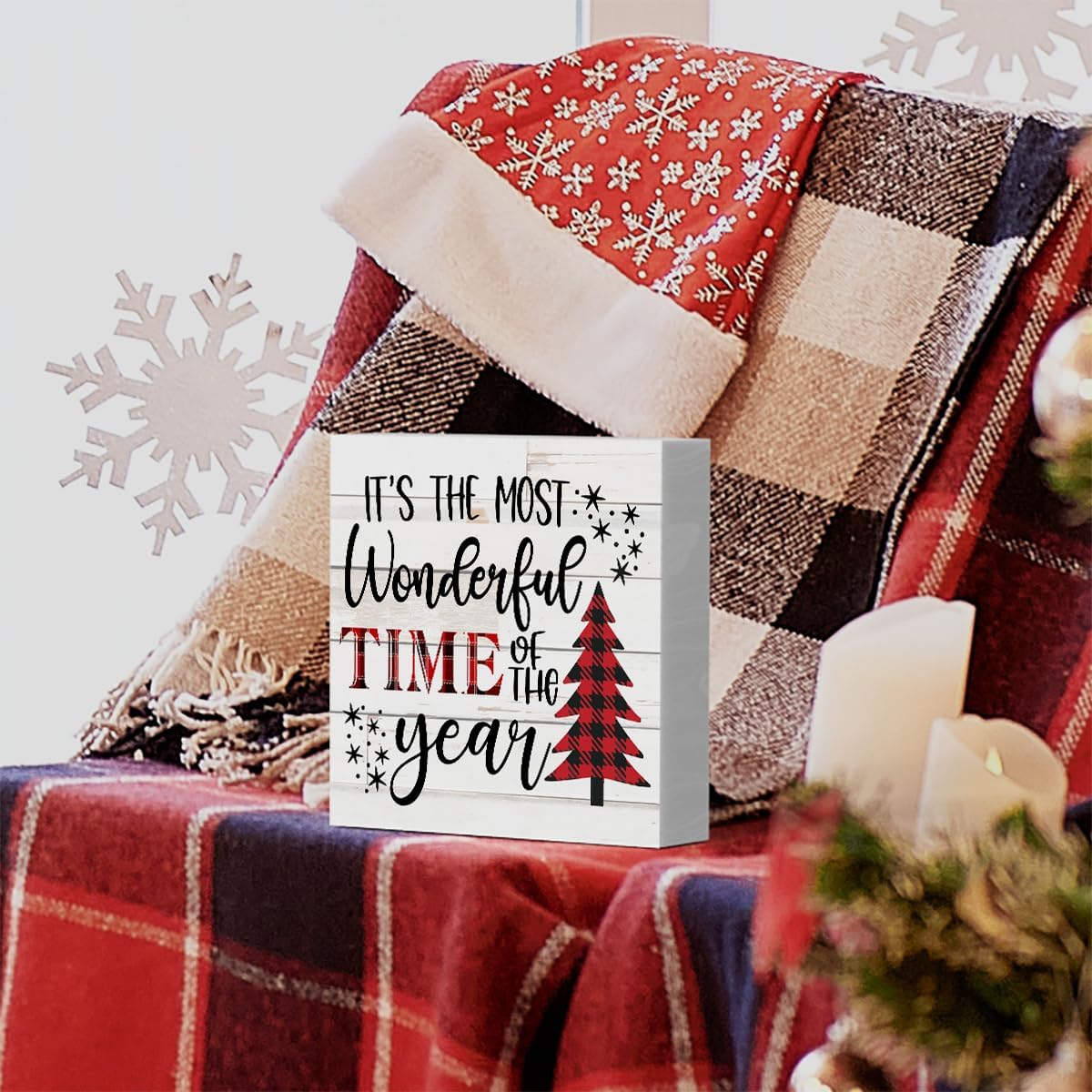 WRSUNT Letrero de madera con texto en inglés “It’s The Most Wonderful Time of The Year”, diseño retro de granja, Navidad, Papá Noel, 5 x 5 pulgadas