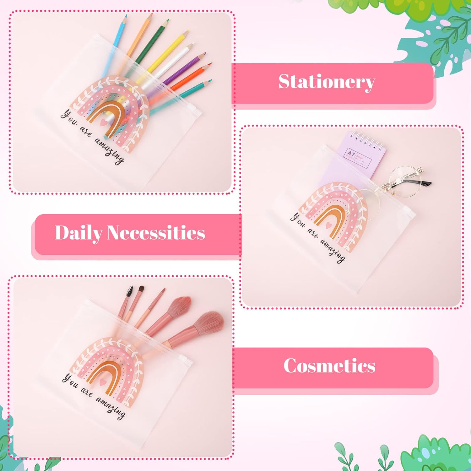 50 bolsas de cosméticos de arco iris, regalos inspiradores para mujeres, citas motivacionales, bolsa de maquillaje, bolsas de cosméticos mate EVA a