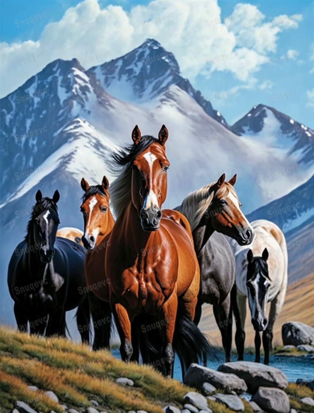 Horses in The Mountains – Rompecabezas de 300 piezas para adultos, perfecto para amantes de los rompecabezas cerebrales divertidos, ilustraciones