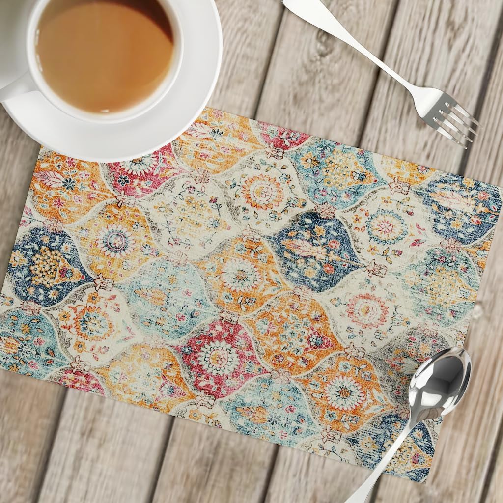 Camino de mesa bohemio persa turco, camino de mesa bohemio, vintage, elegante, rústico, geométrico, mesa auxiliar, decoración de lino para el hogar,
