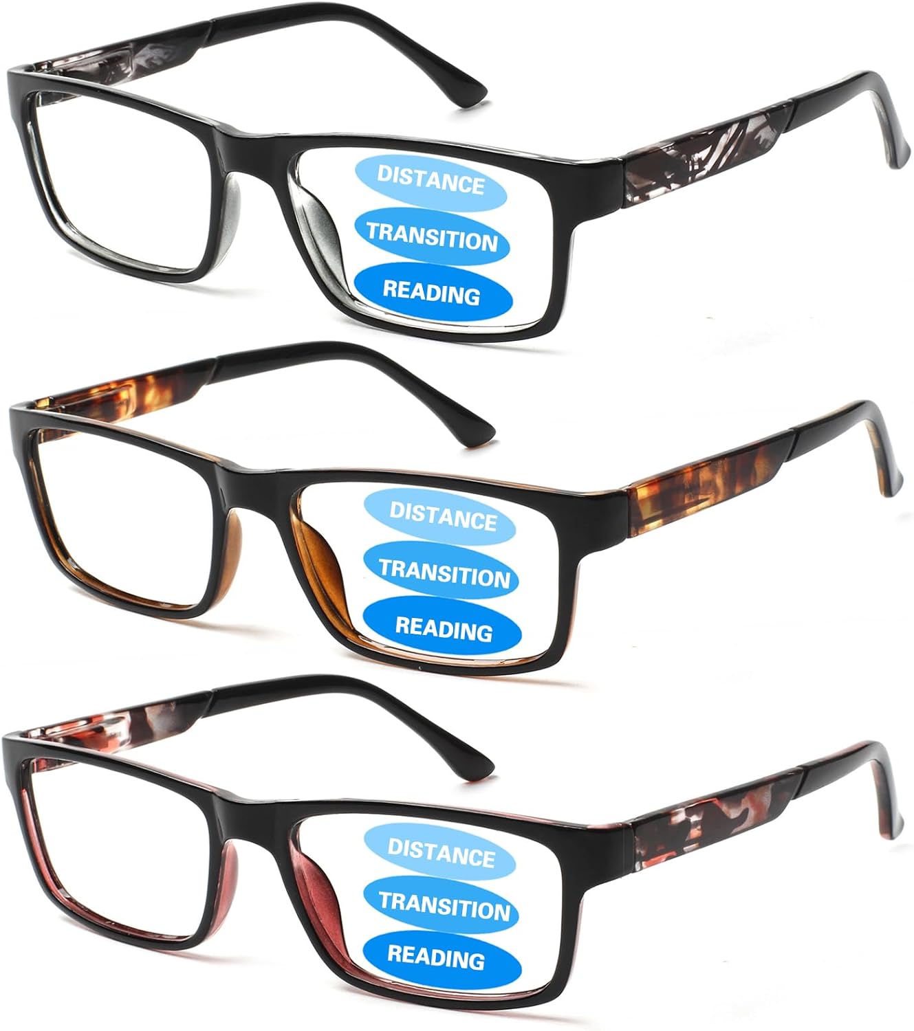 Paquete de 3 lentes de lectura progresivos multienfoque para mujeres y hombres, bloqueo de luz azul, bisagras de resorte, lectores de computadora