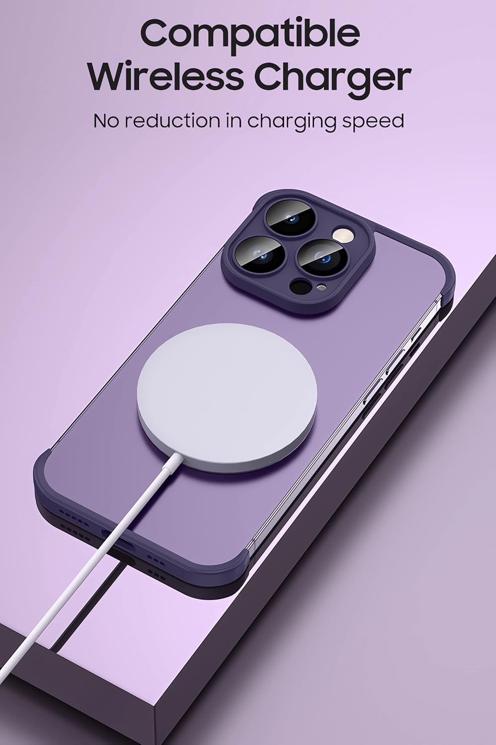 LEKEVO Funda sin marco para iPhone 15 Pro Max con protector de lente de cámara, funda delgada de TPU suave a prueba de golpes, carcasa minimalista