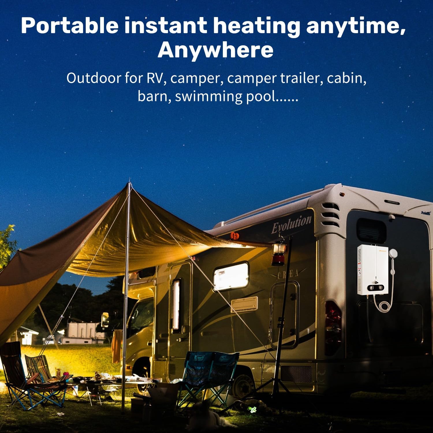 Calentador de agua de propano sin tanque, 1.85GPM 7L, calentador de agua caliente instantáneo portátil, uso al aire libre para RV, cámper, remolque