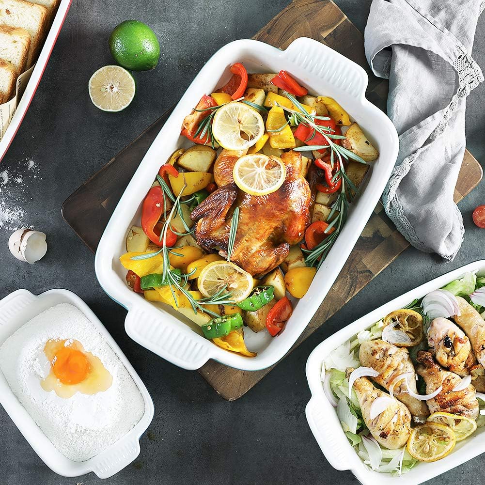 Sweejar Plato para hornear de porcelana, cacerola para horno, 13 x 9.8 pulgadas, rectangular para hornear, bandeja para lasaña profunda con asas