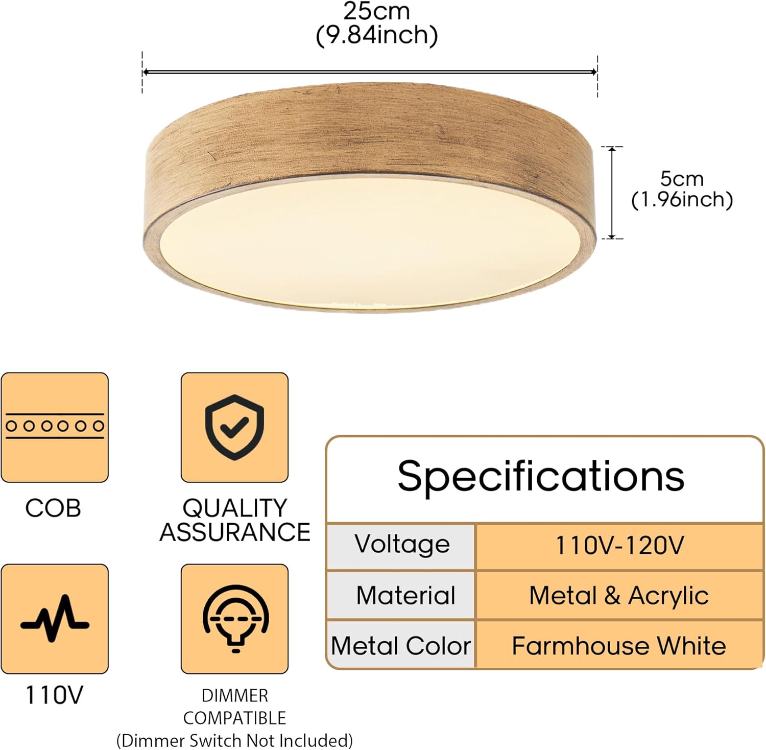 cidimdan Lámpara de techo estilo granja, luz de techo redonda marrón rústica para pasillo, dormitorio, iluminación de espacio de perfil bajo, 9.84