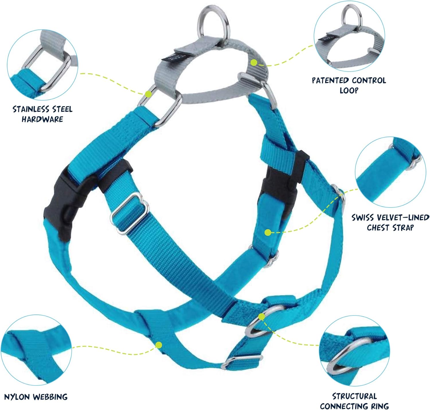 2 Hounds Design – Arnés para perro (libertad sin tirar), control ajustable, suave y cómodo para pasear perros fácilmente, para perros pequeños,