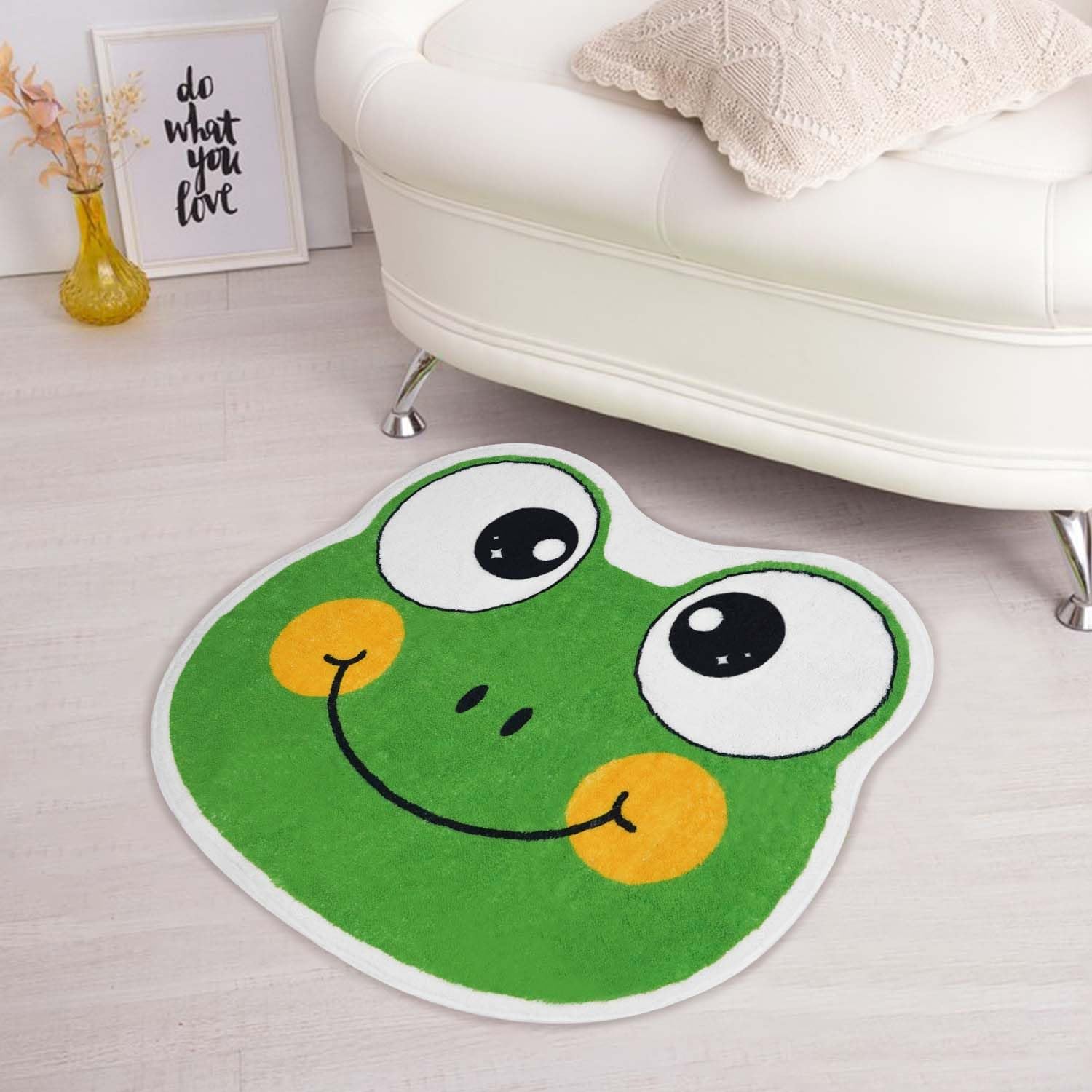 Alfombra de baño con forma irregular de rana para niños, antideslizante, absorbente, lavable, peluda, decoración de dormitorio, alfombra de entrada