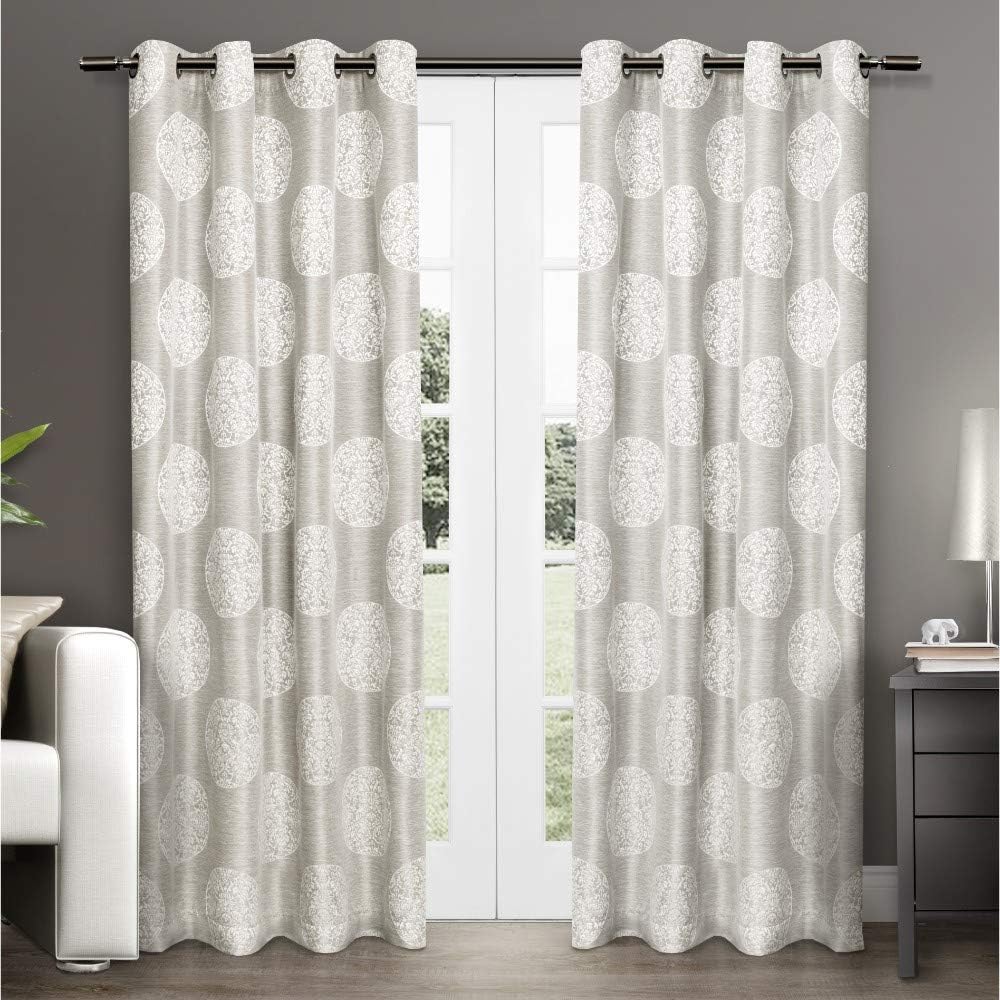 Exclusive Home Curtains – Exclusive Home Akola Medallion Jacquard de lino – Par de paneles de cortinas con arandelas para ventanas.