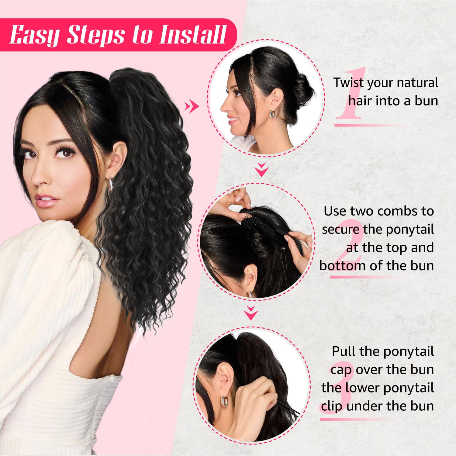 Extensión de cola de caballo con cordón, cabello largo multicapa, esponjoso, grueso, largo, ondulado, rizado, con clip, extensiones de cabello