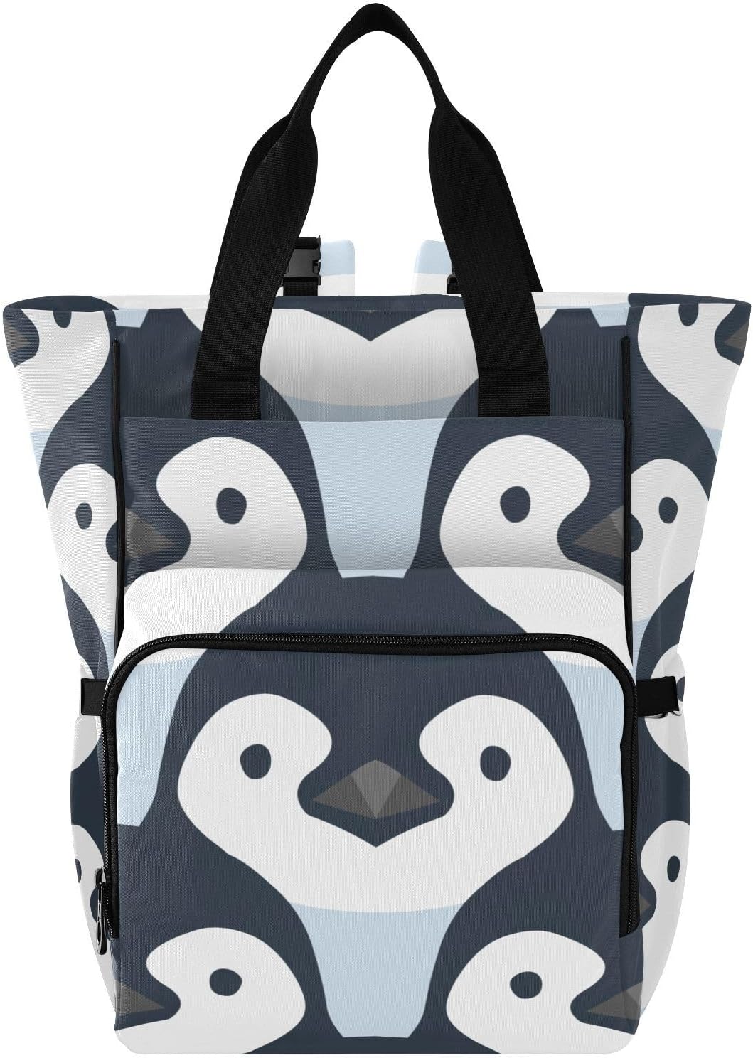 Mochila de pañales de pingüino de dibujos animados para bebés, niños y niñas, multifunción para bebés, bolsa de viaje con correas para cochecito y