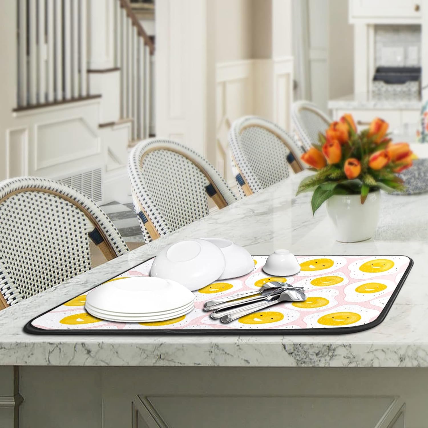 Tapete de secado de platos para encimera de cocina, tapete absorbente de platos, resistente al calor, de doble cara, lavable, de secado fácil,