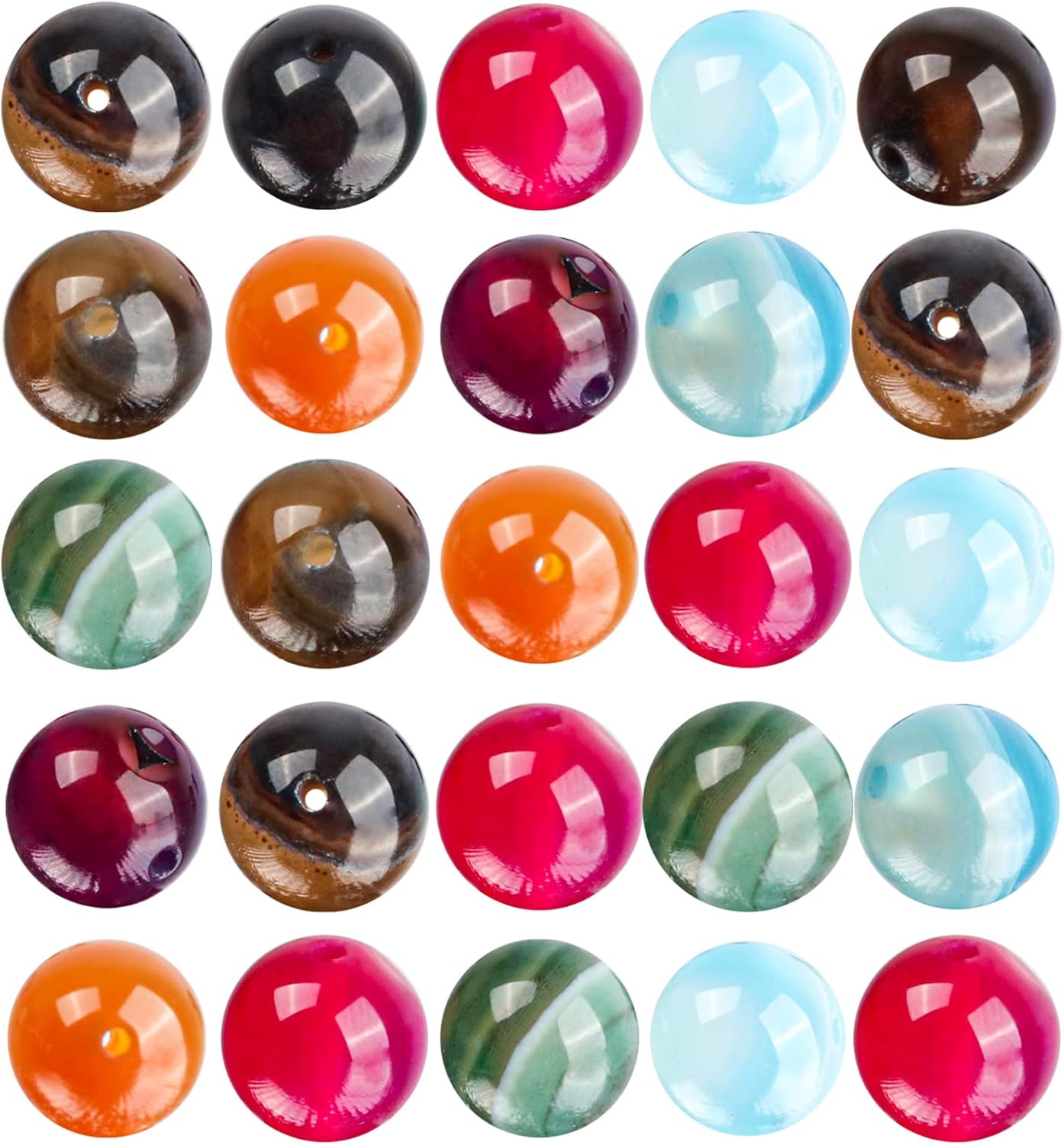 100 cuentas de ágata a rayas coloridas naturales de 0.236 pulgadas para la fabricación de joyas, cuentas espaciadoras redondas, cuentas redondas de