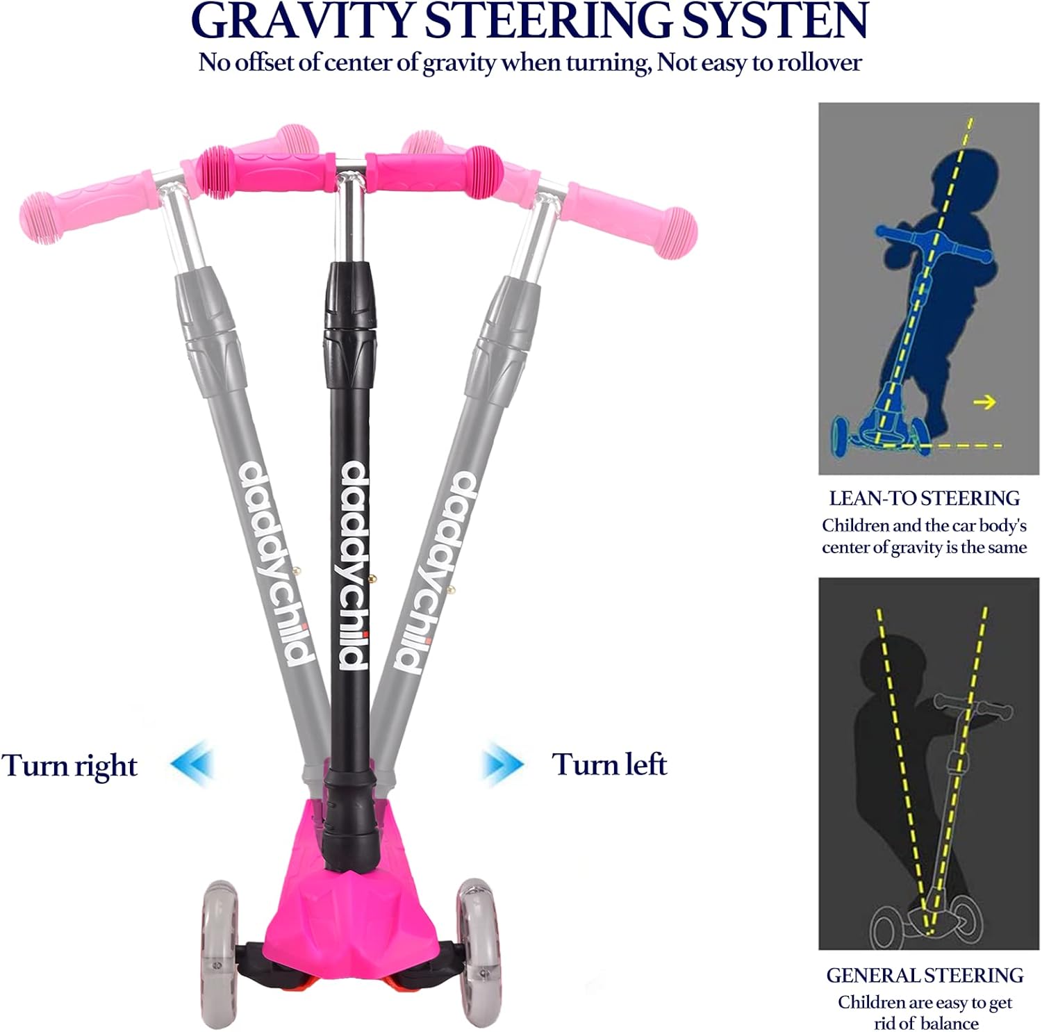 Patinete para niños, scooter de 3 ruedas para niños, juguete para niñosniños pequeños, altura ajustable, cubierta antideslizante, luces de rueda