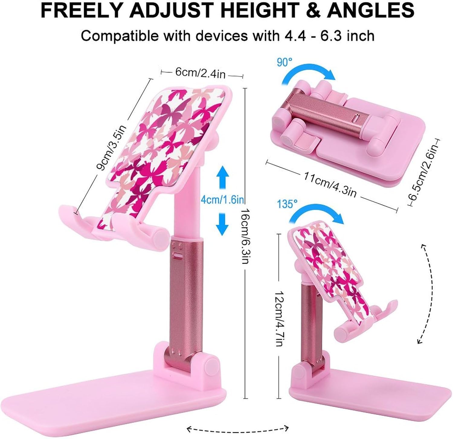Cáncer de mariposa rosa sobre el soporte del teléfono celular Soporte plegable del teléfono titular de la tableta del soporte para el escritorio