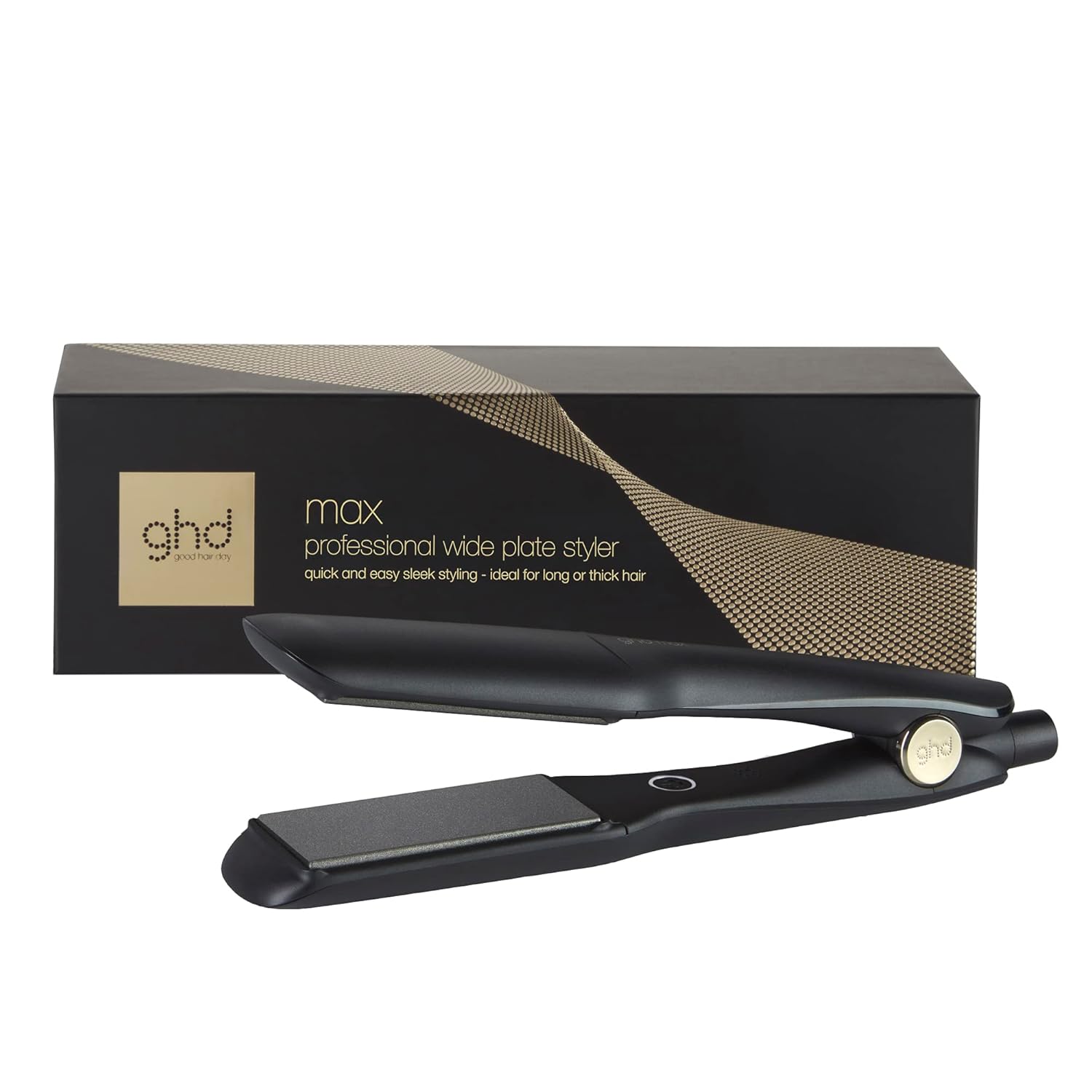 ghd Max Styler Essentials Duo – Plancha plana de 2 pulgadas de ancho para alisar el cabello (negro) con protector de cuerpo en aerosol de protección