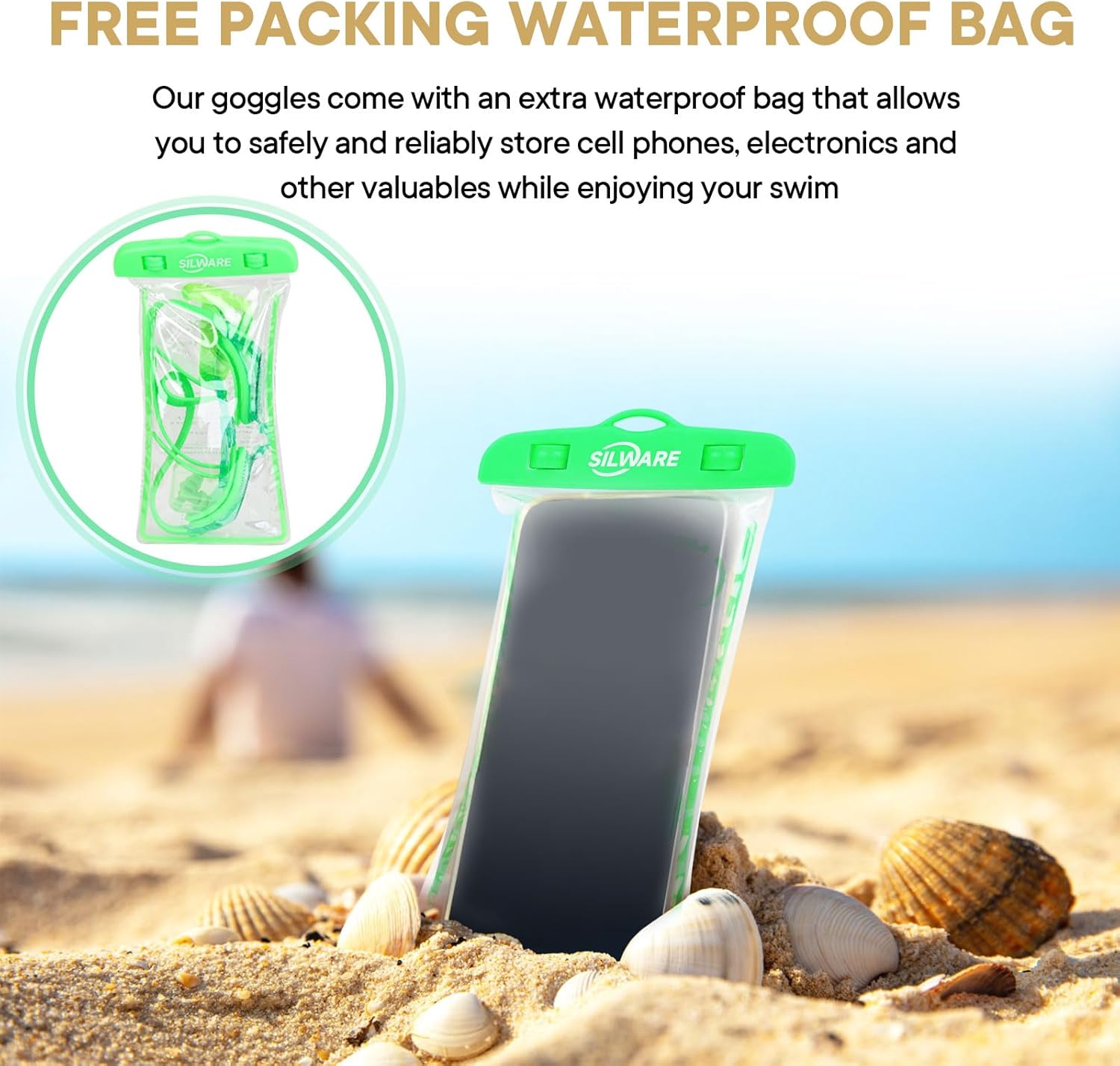 Gafas de natación de silicona coloridas de liberación rápida, antivaho y anti-UV, para adultos y jóvenes, con bolsa impermeable