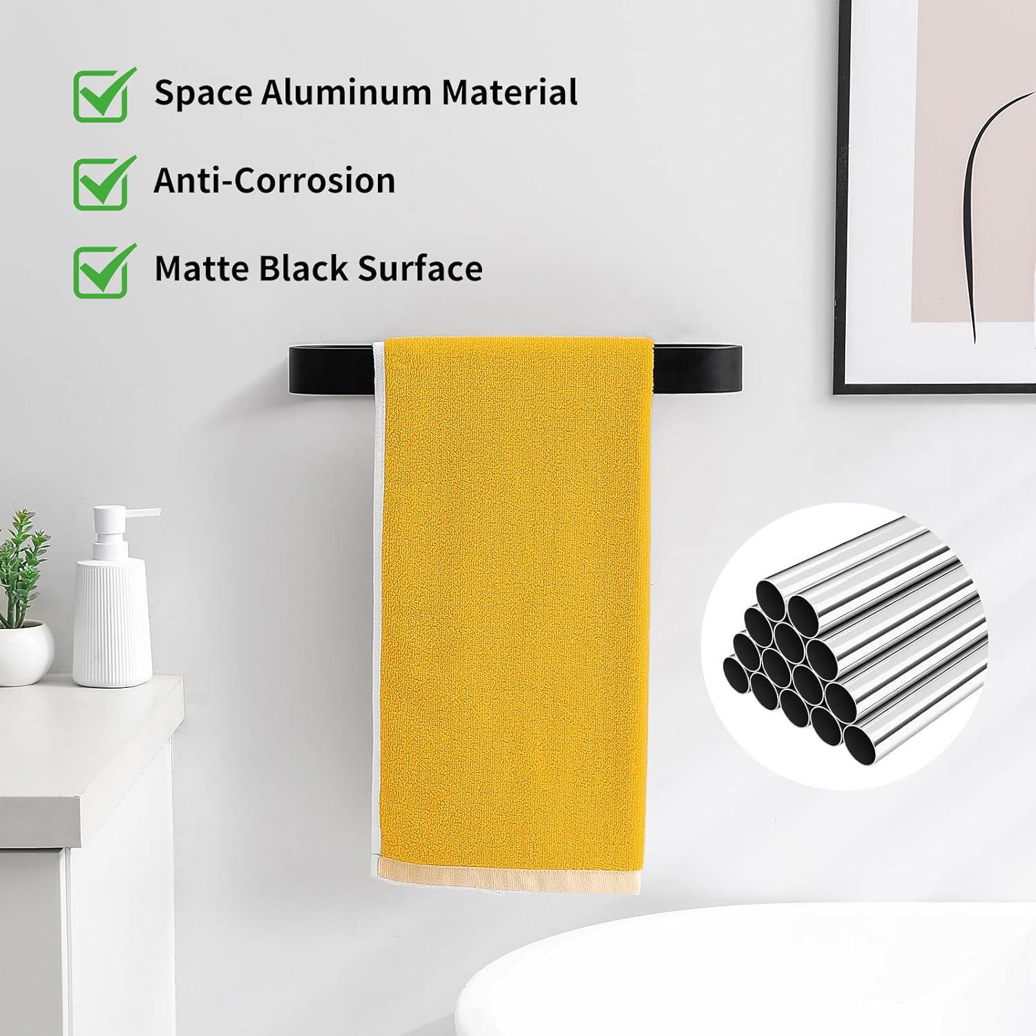 Toallero de baño de 11.8 pulgadas, soporte para toallas de mano negro mate para baño, montado en la pared, encimera, toallero de cocina