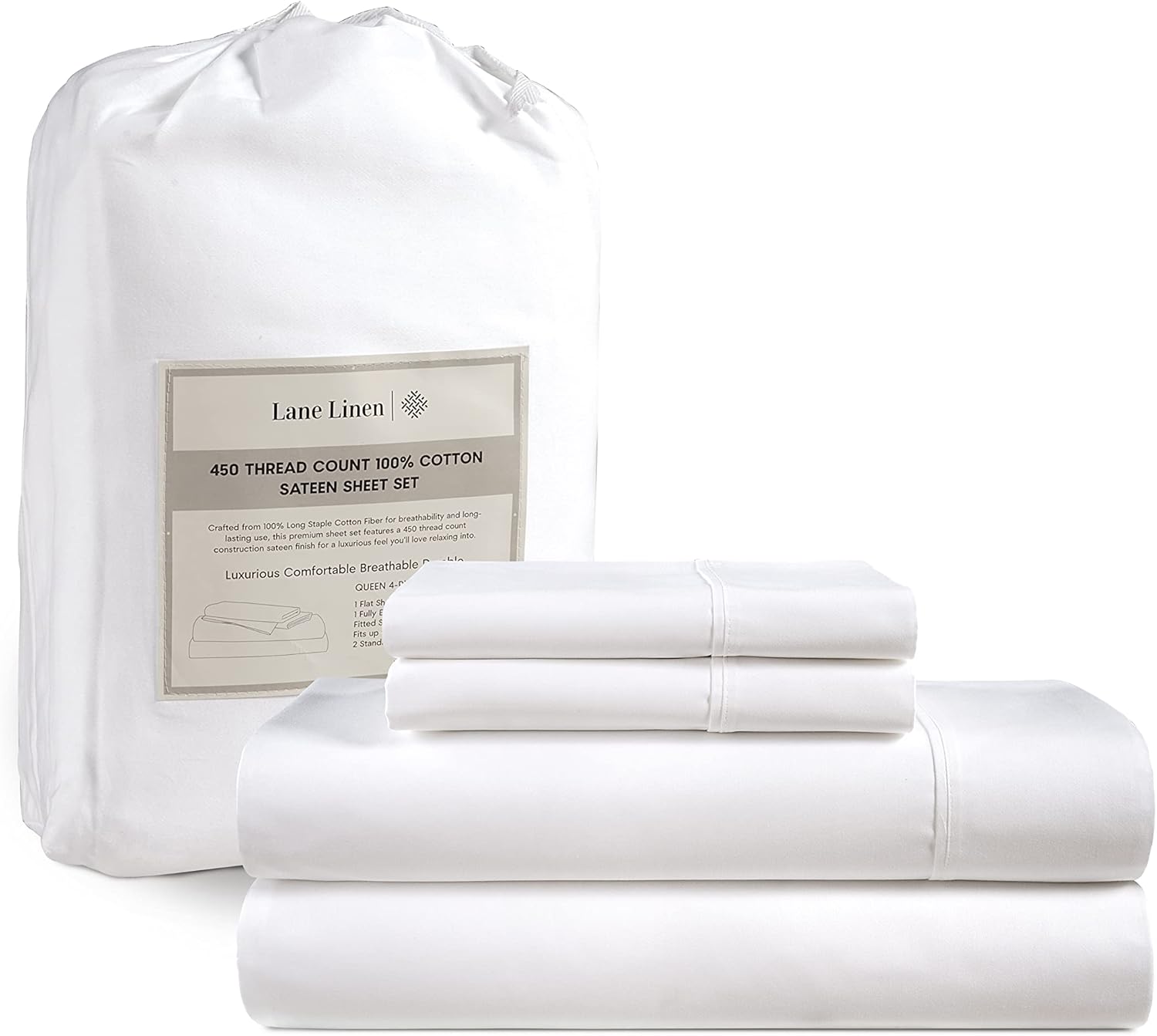 LANE LINEN – Juego de sábanas tamaño individual, 450 hilos, 100% algodón, de lujo, satén, ropa de cama para niños, dormitorios y adultos,