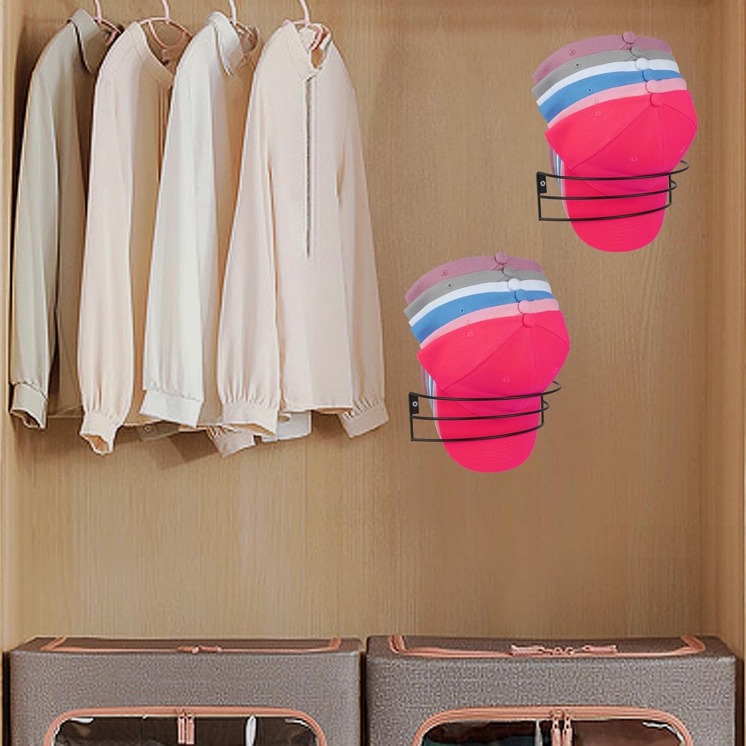 Anrialfu Percheros para gorras de béisbol de pared, 2 paquetes de organizadores de sombreros de metal para gorras de béisbol para almacenamiento de