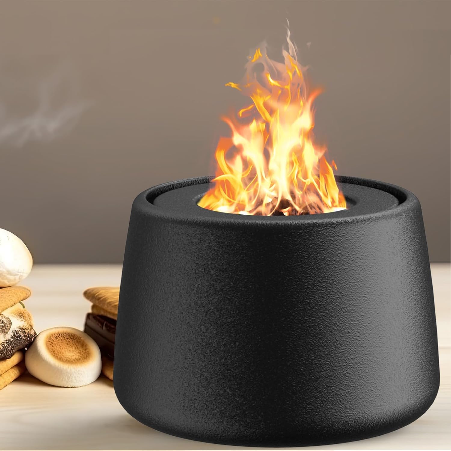 Pozo de fuego de mesa de cerámica, hoguera portátil de etanol, cuenco de fuego, mini hoguera con alcohol para frotar, chimenea, cuenco de fuego de