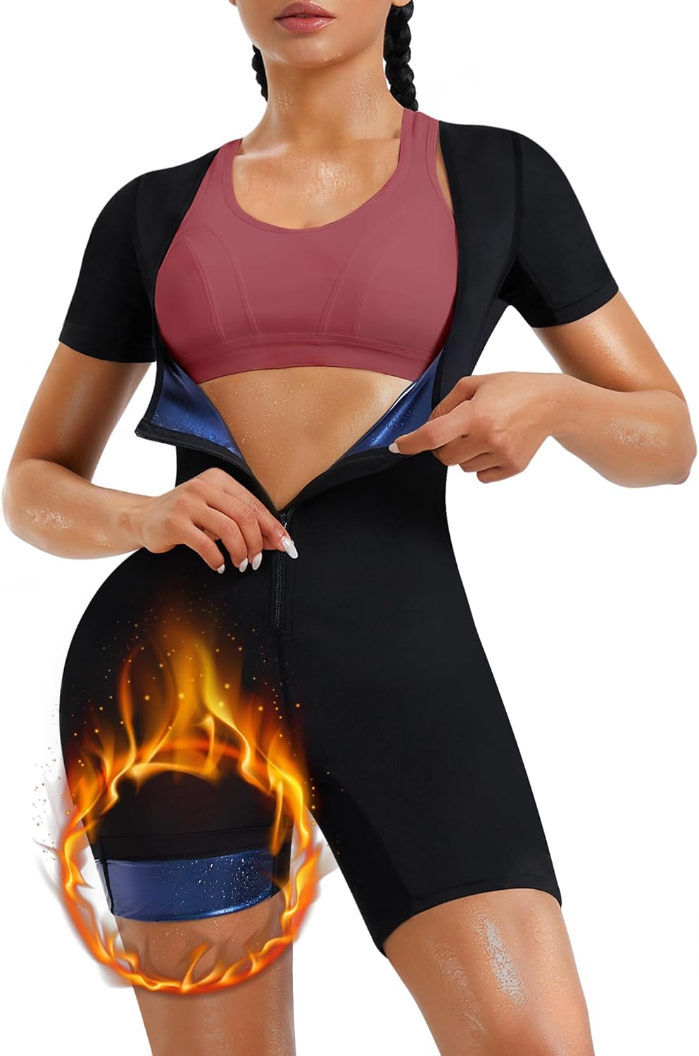 KUMAYES Traje de sauna, chaleco de sudor, entrenador de cintura para mujer, 4 en 1, adelgazante, moldeador de cuerpo completo, camiseta de