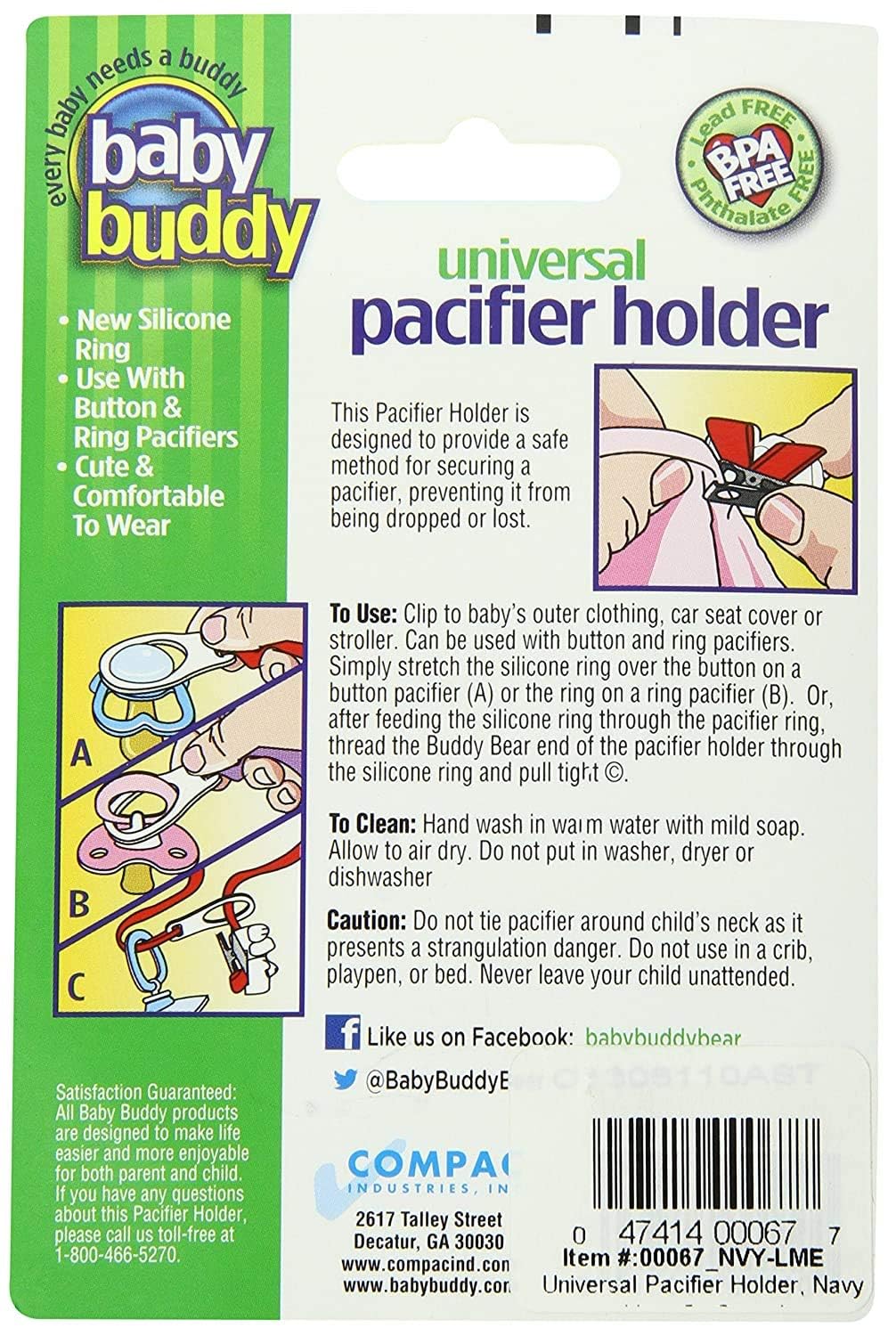 Baby Buddy Clip universal para chupete – Se ajusta al paci o se fija con anillo de silicona de ajuste universal, clip para chupete para bebés de 4