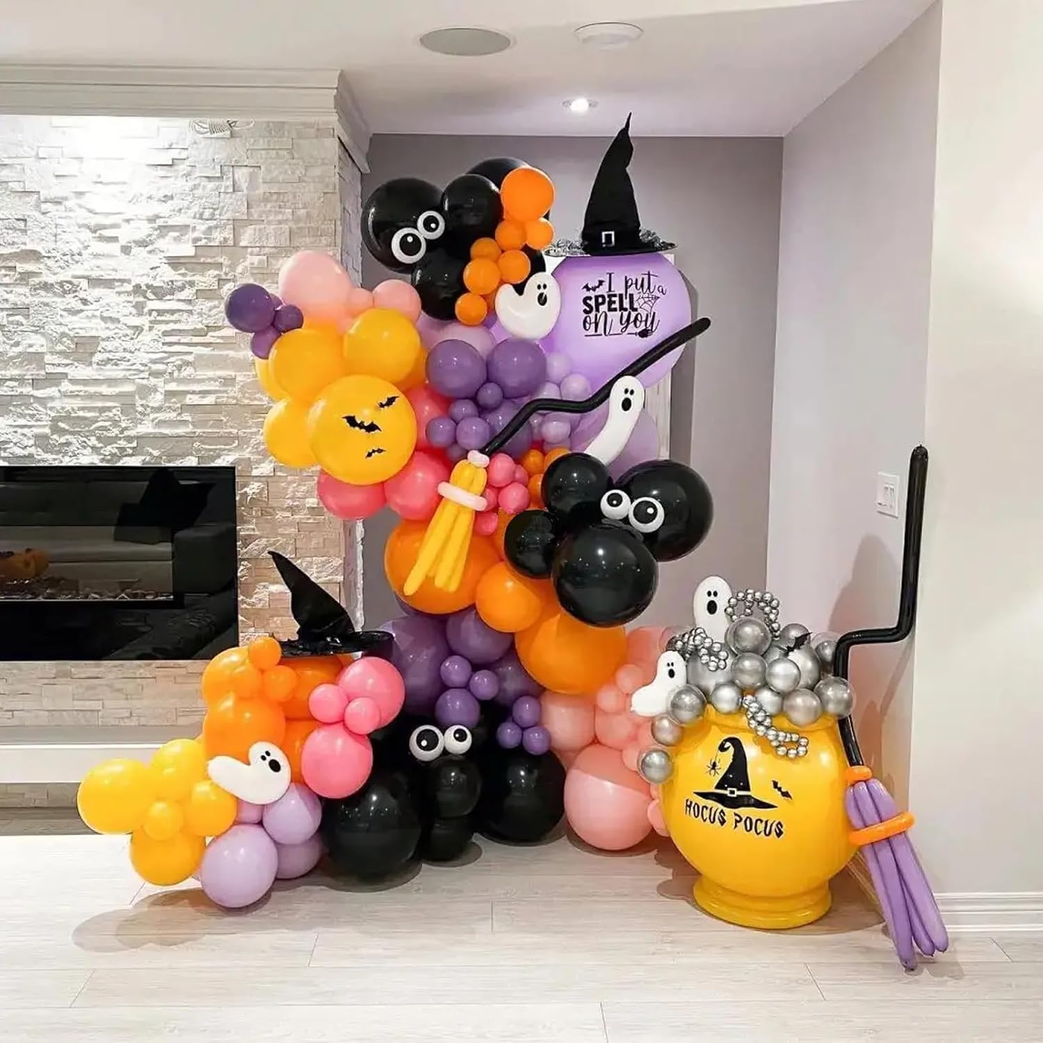 AobkDeco Kit de arco de globos de Halloween de 141 unidades, globos de ojos negros, naranjas y dorados, globos de Halloween con globos BOO,