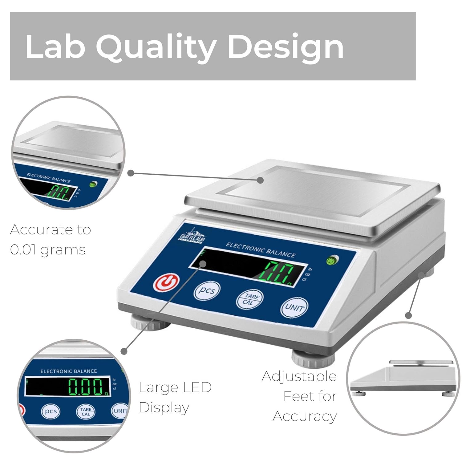 Seattle Alki Scientific Lab – Báscula de precisión analítica de 105.82 oz x 0.00 oz, gramos, onzas, libras, quilates, 0.00 oz de alta precisión para
