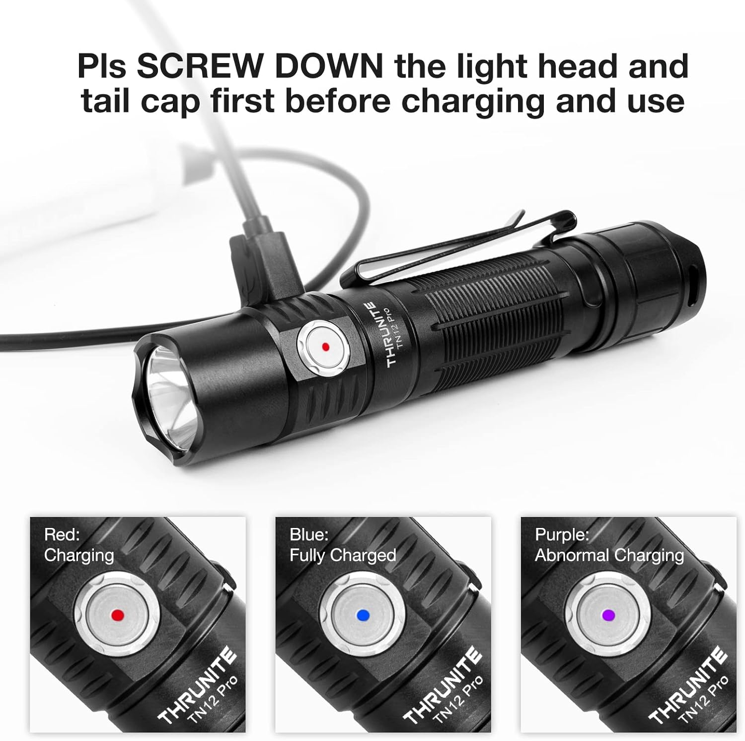 ThruNite TN12 Pro – Linterna recargable, linterna LED de alta 1900 lúmenes con doble interruptor, tiro largo de 415 yardas, para rescate al aire